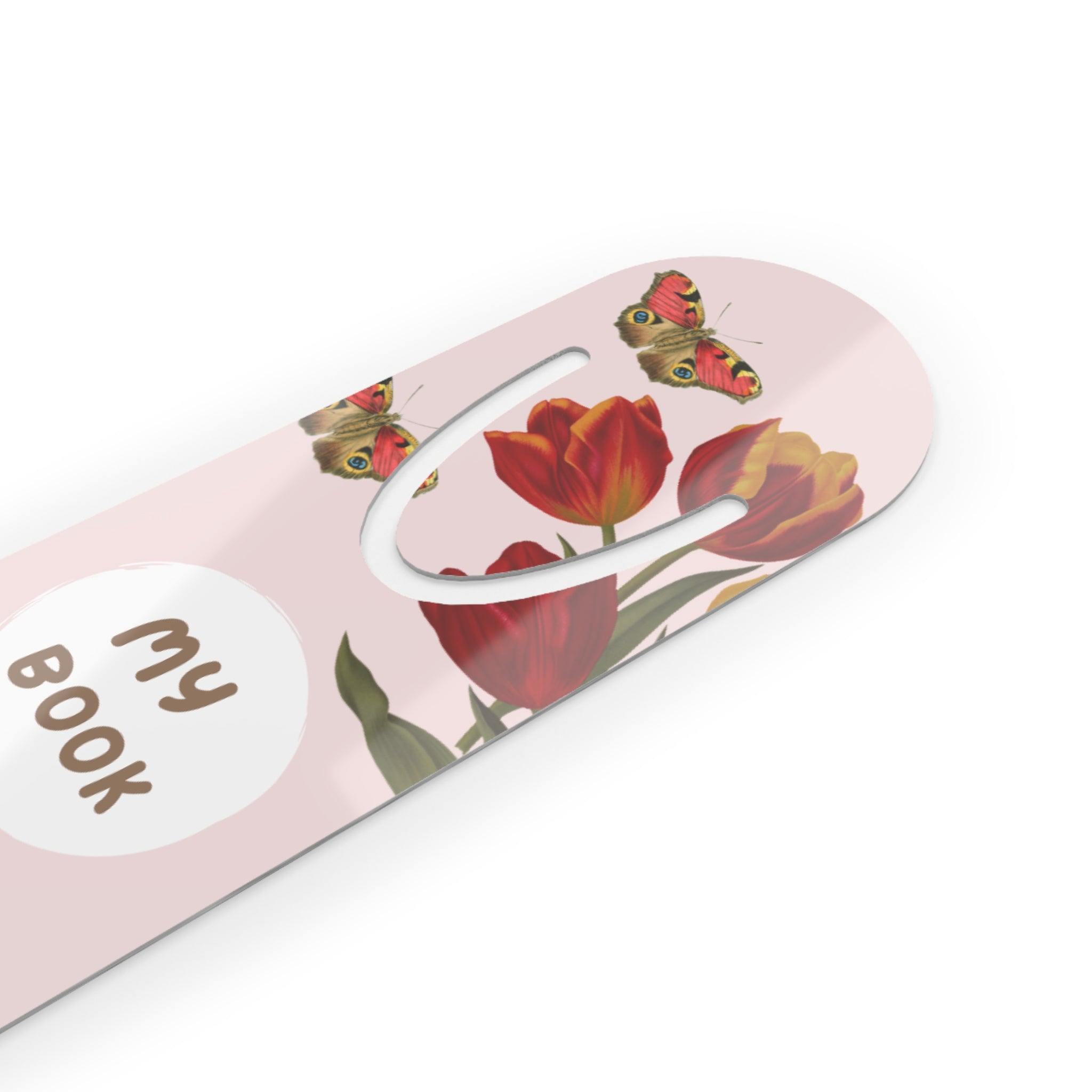 Floral Tulip Bookmark — "My Book" Metal Page Marker with Butterflies