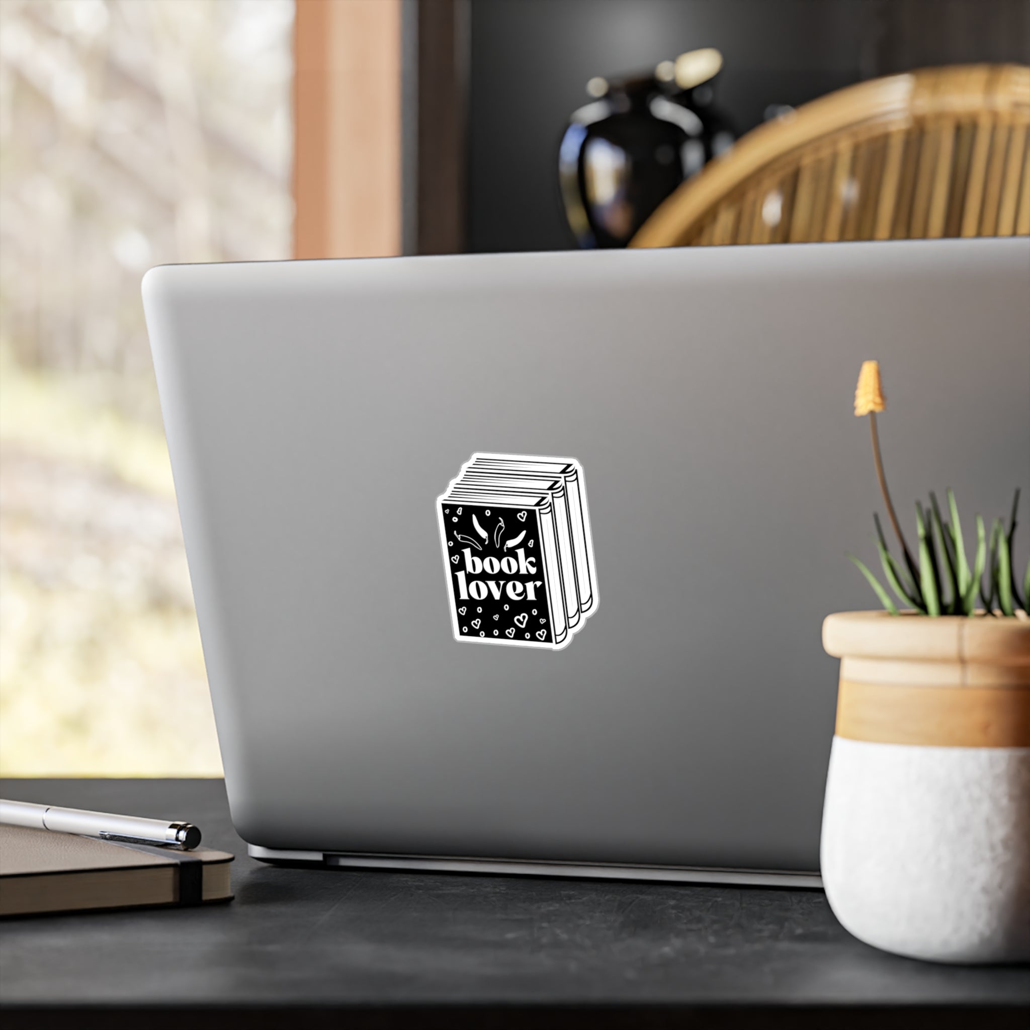 Book Lover Vinyl Sticker — Kiss-Cut Black & White Book Decal