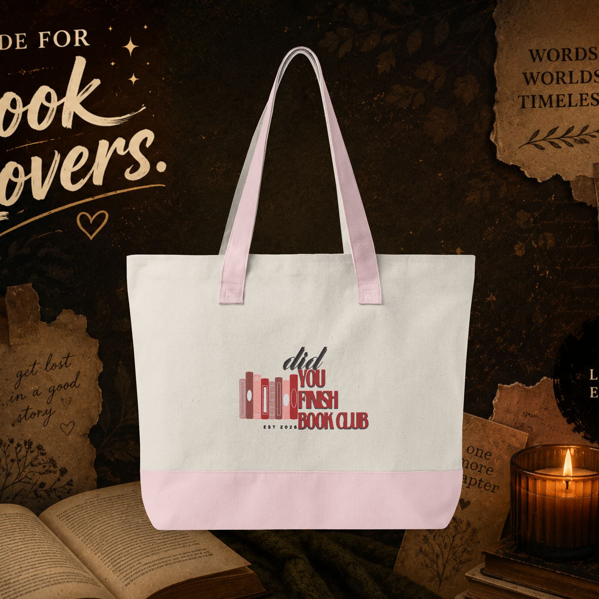 Book Lover Zippered Canvas Tote — "Did You Finish the Book?" Literary Tote Bag- customized front