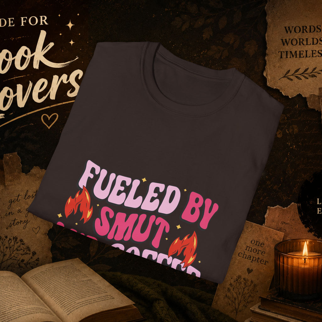 Fueled by Smut and Coffee T-Shirt – Funny Booklover Graphic Tee