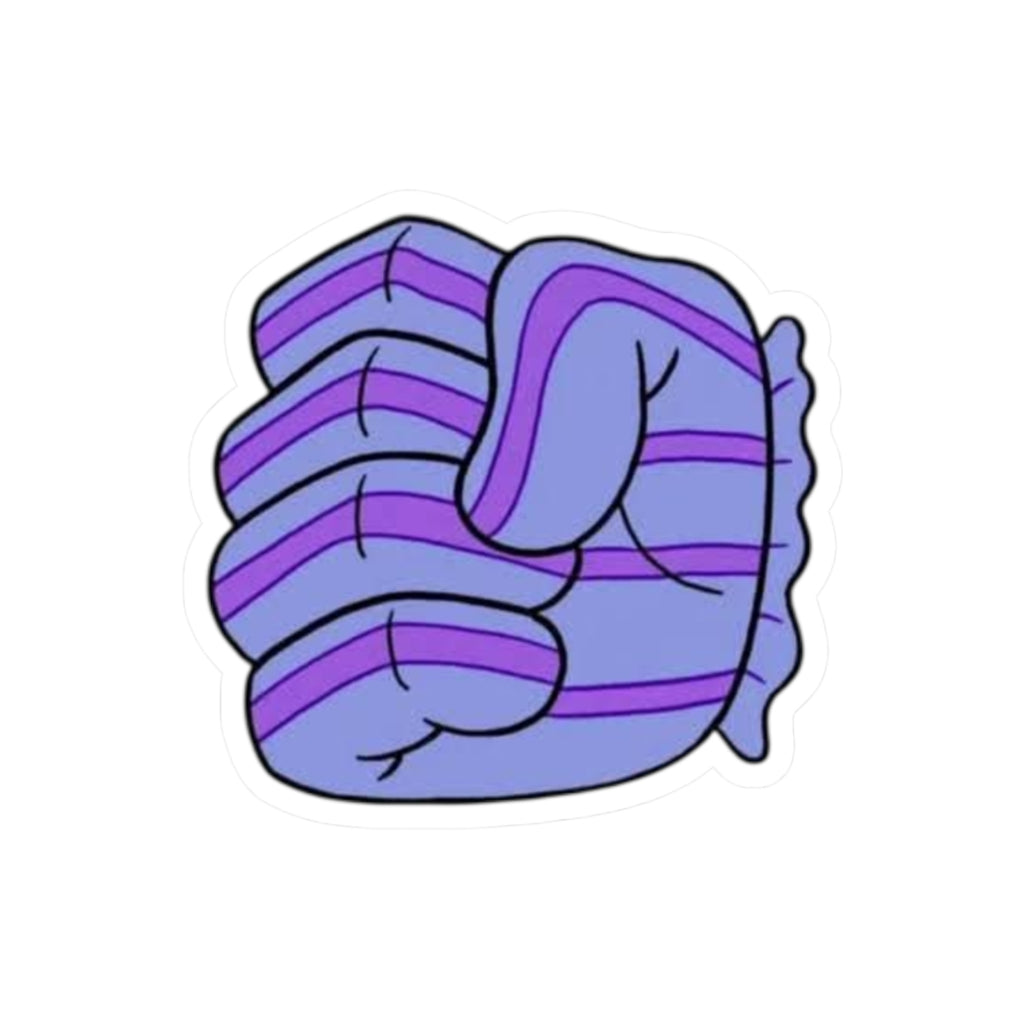Purple Striped Fist Kiss-Cut Sticker — Cozy Empowerment Laptop Decal