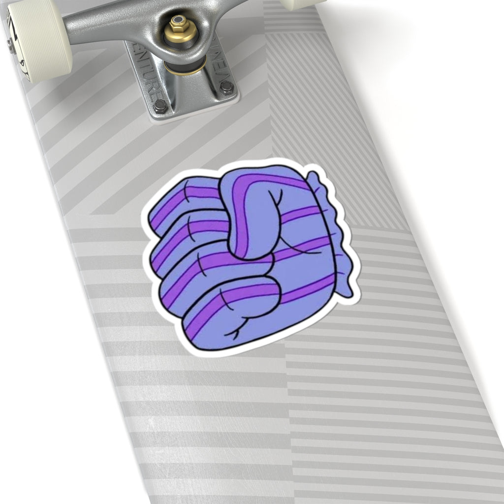 Purple Striped Fist Kiss-Cut Sticker — Cozy Empowerment Laptop Decal
