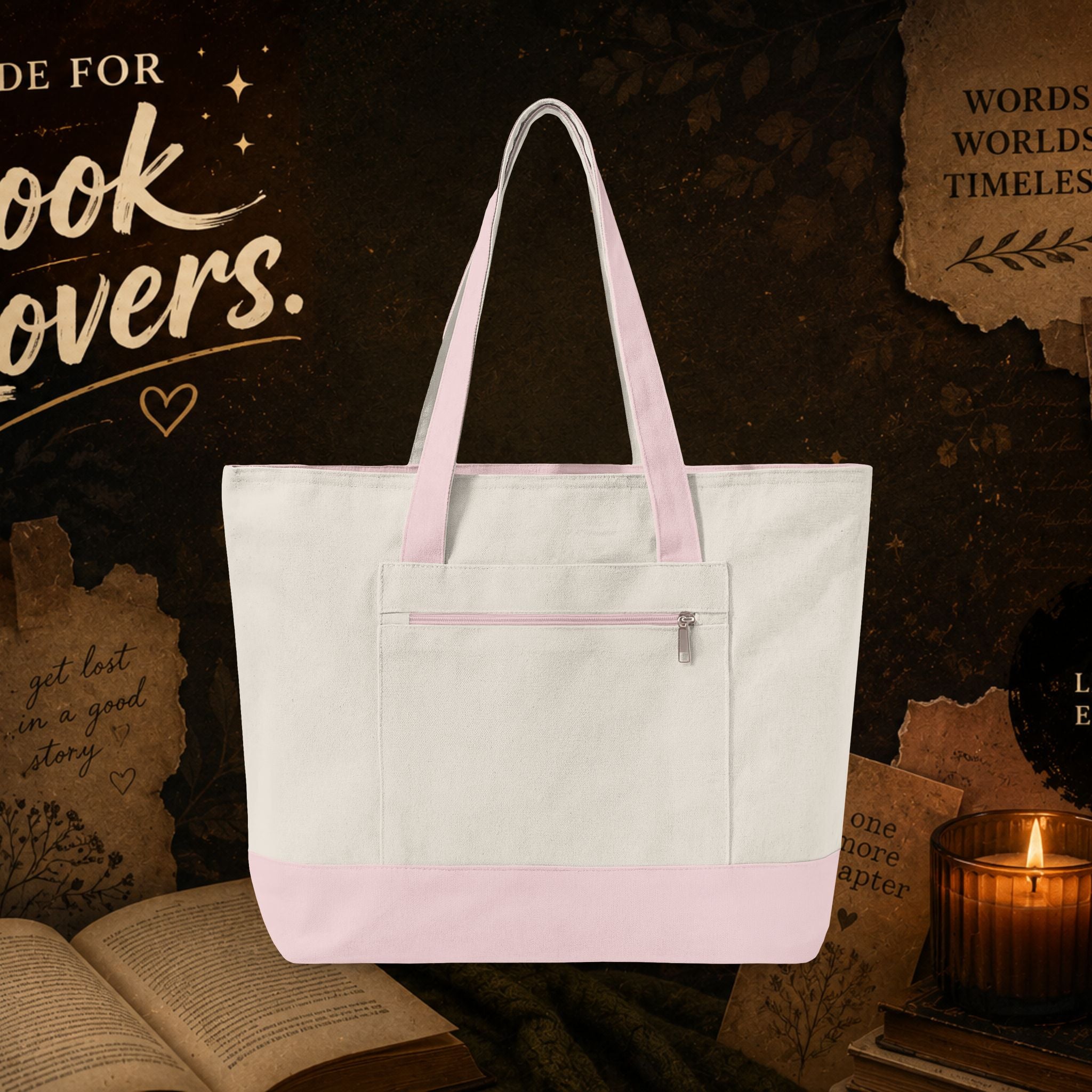 Book Lover Zippered Canvas Tote — "Did You Finish the Book?" Literary Tote Bag- customized front