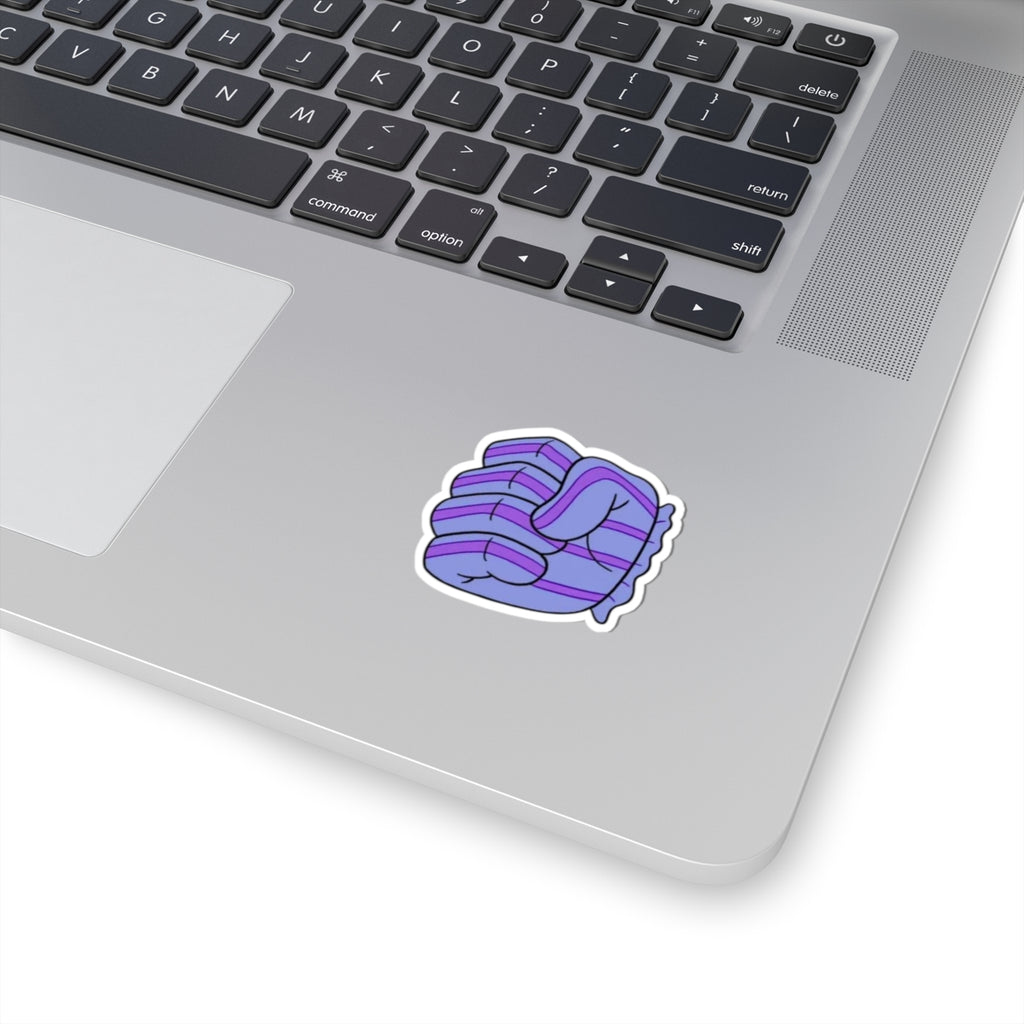Purple Striped Fist Kiss-Cut Sticker — Cozy Empowerment Laptop Decal
