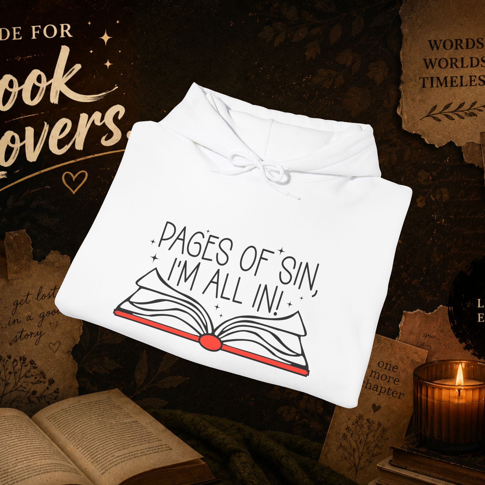 Pages of Sin Hoodie – Funny Book Lover Hoodie with 'Pages of Sin, I'm All In' Design