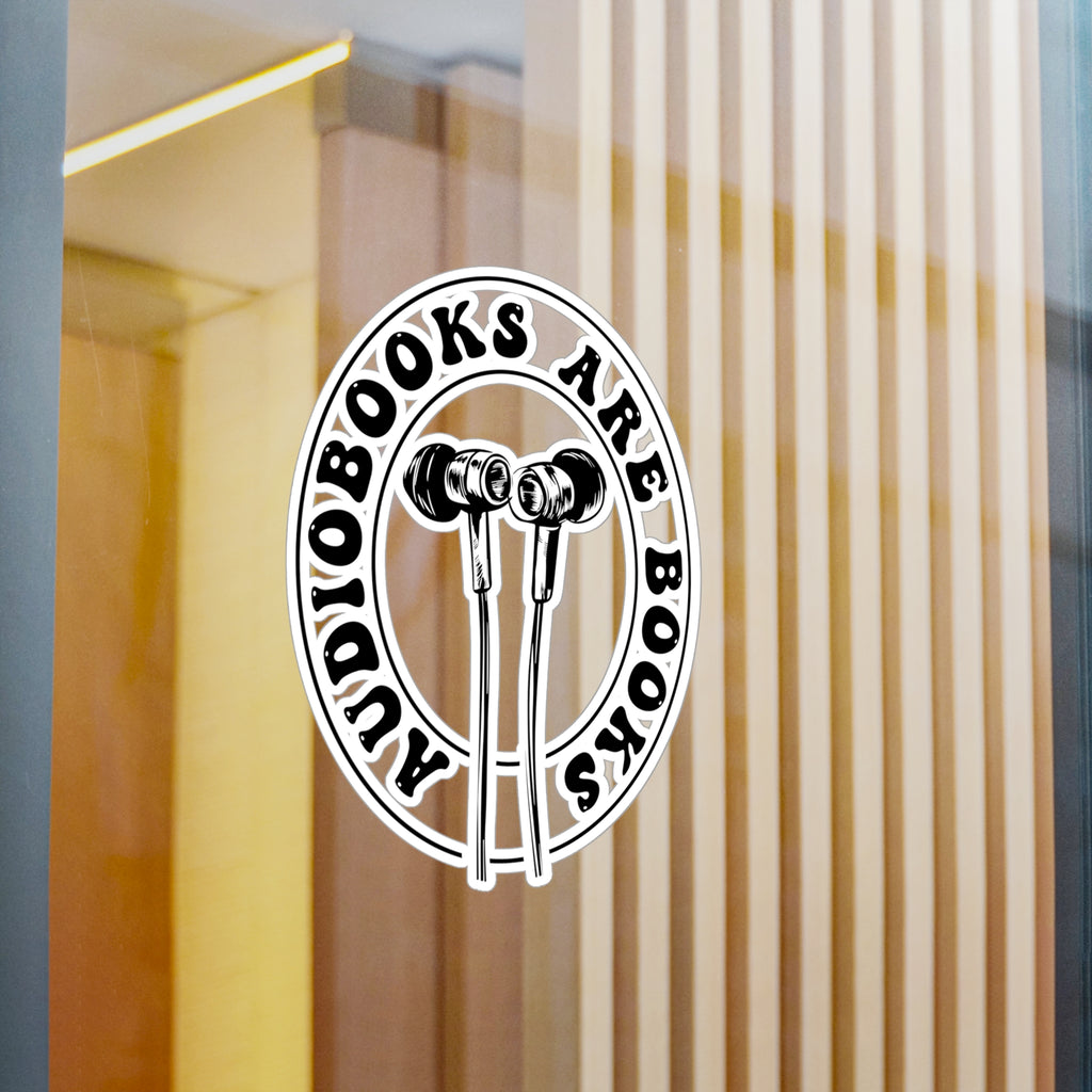 Audiobooks Are Books Vinyl Sticker — Earbuds Design Kiss-Cut Decal for Readers & Listeners
