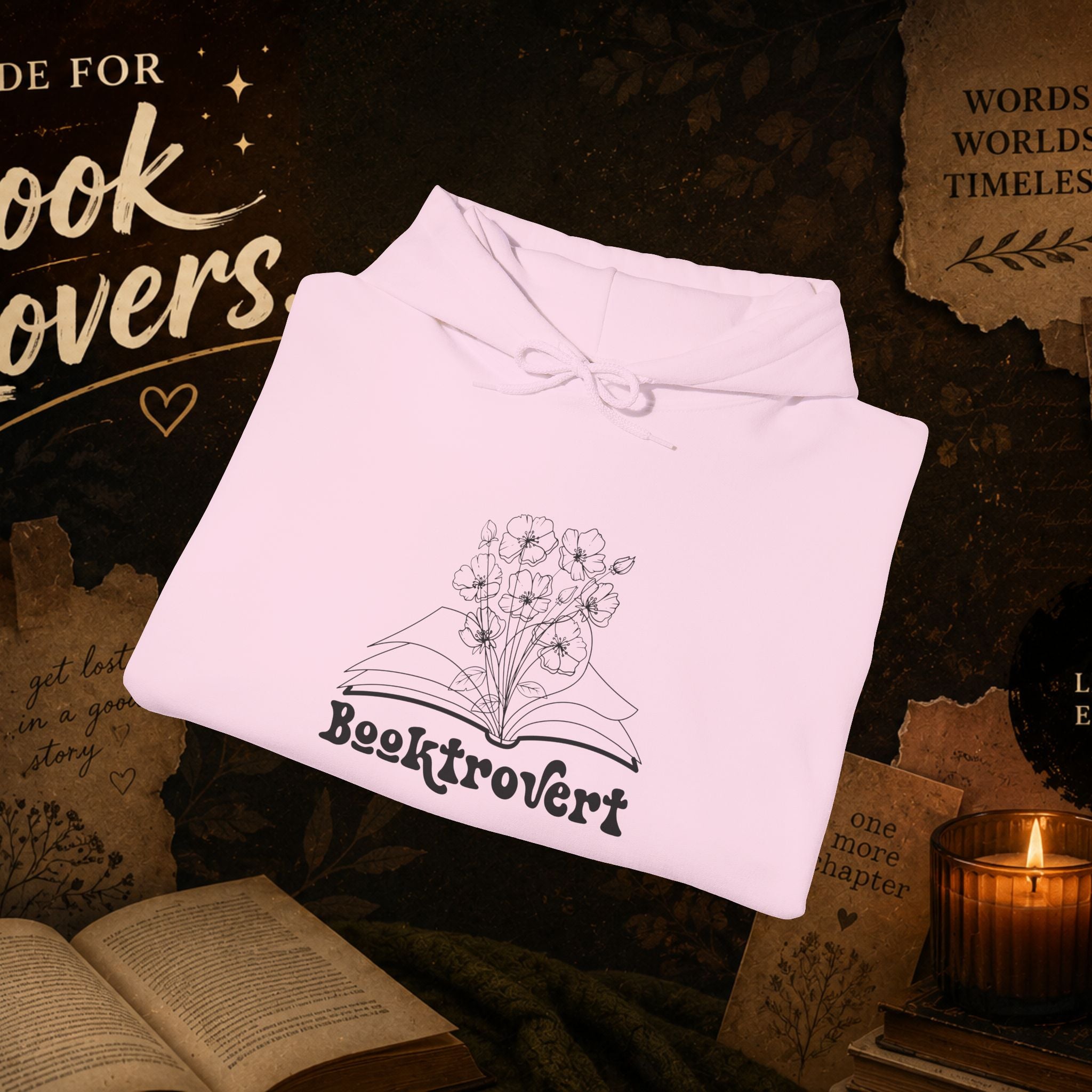 Booktrovert Hoodie — Cozy Reading Sweatshirt with Floral Open-Book Design