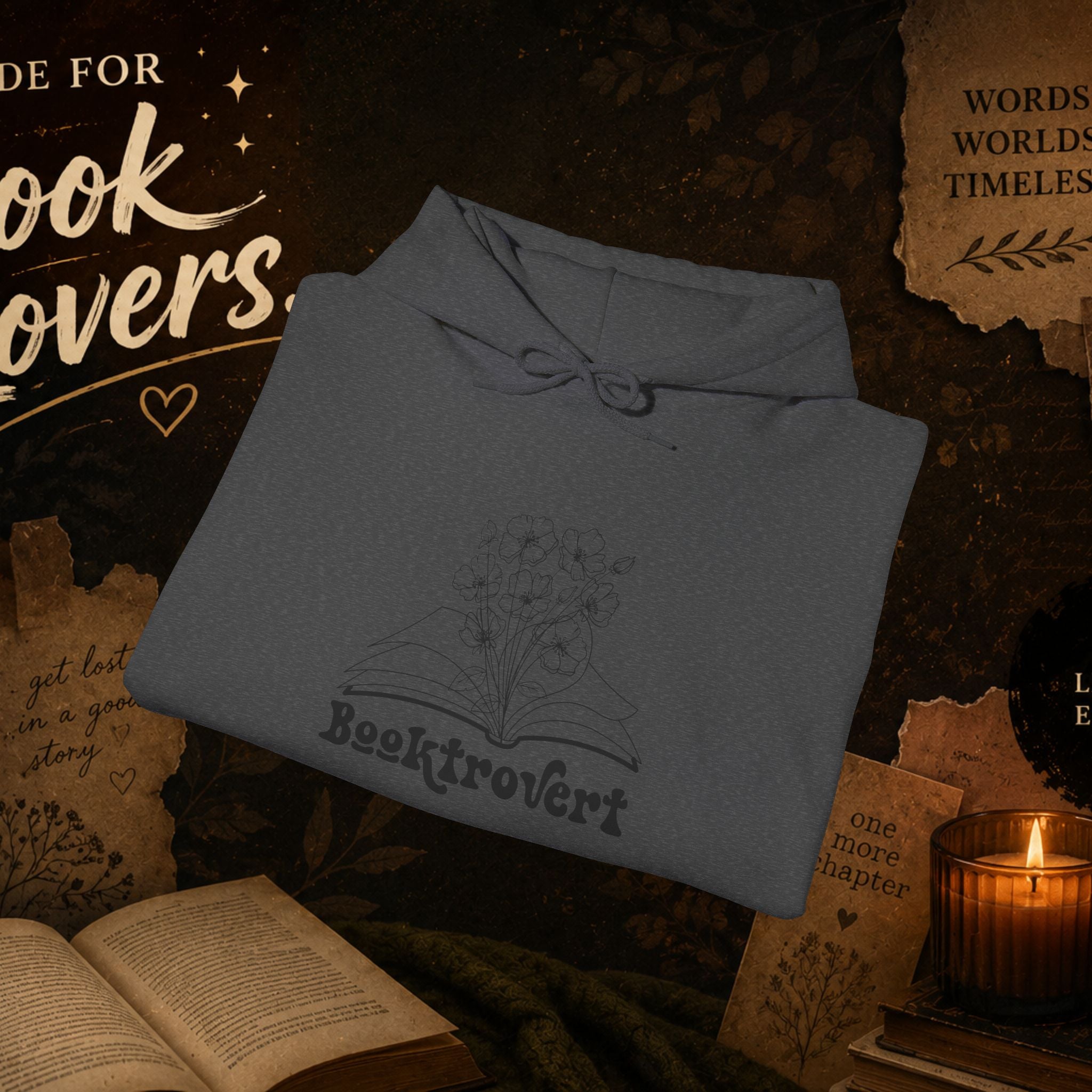 Booktrovert Hoodie — Cozy Reading Sweatshirt with Floral Open-Book Design