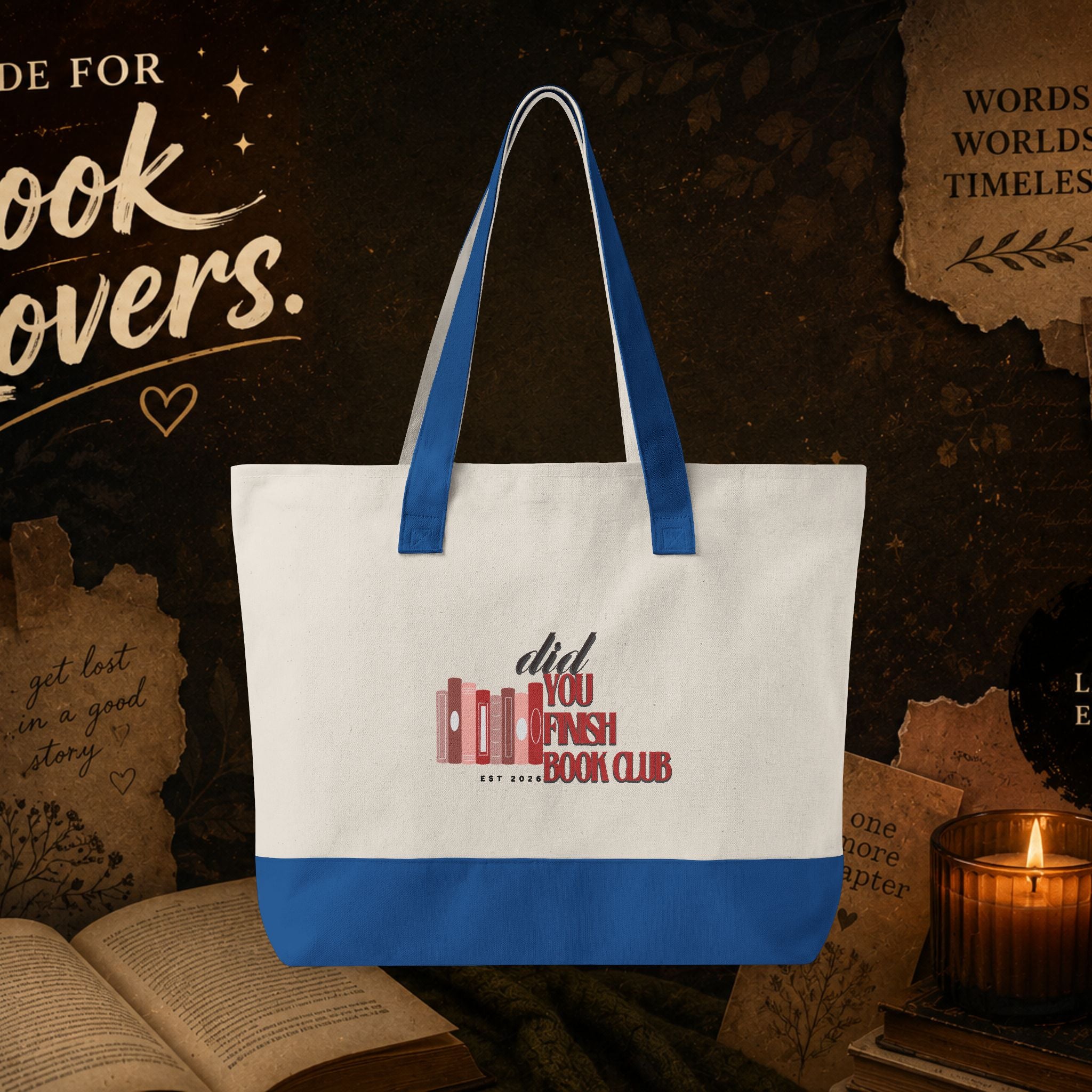 Book Lover Zippered Canvas Tote — "Did You Finish the Book?" Literary Tote Bag- customized front