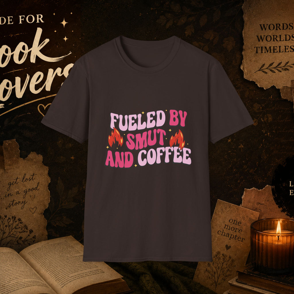 Fueled by Smut and Coffee T-Shirt – Funny Booklover Graphic Tee