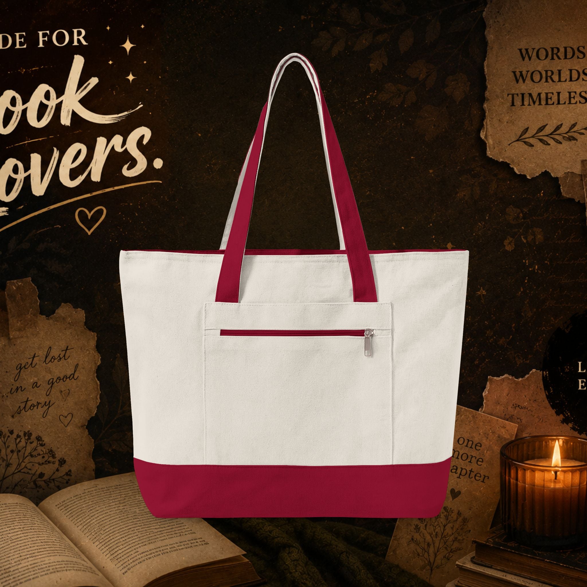 Book Lover Zippered Canvas Tote — "Did You Finish the Book?" Literary Tote Bag- customized front