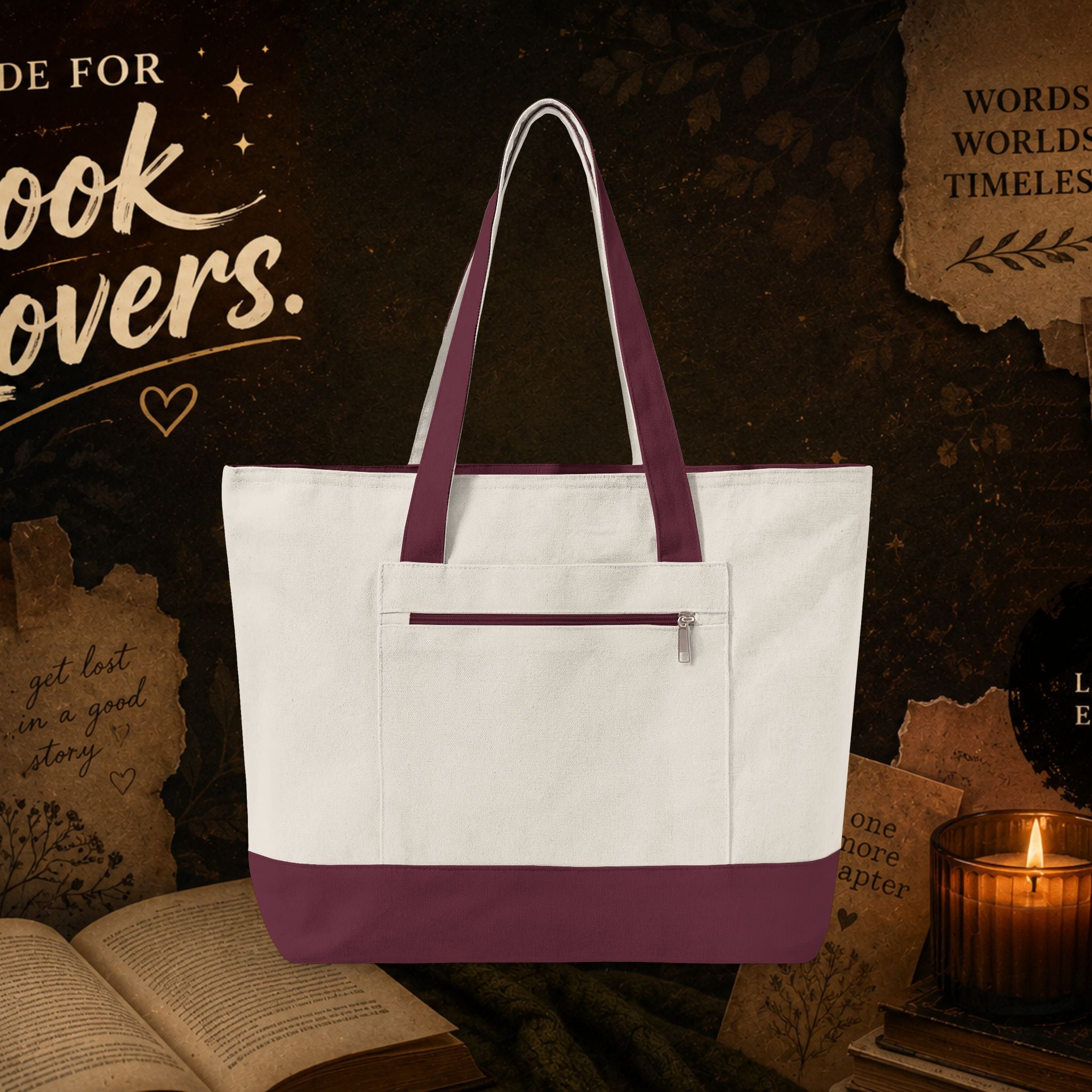 Book Lover Zippered Canvas Tote — "Did You Finish the Book?" Literary Tote Bag- customized front