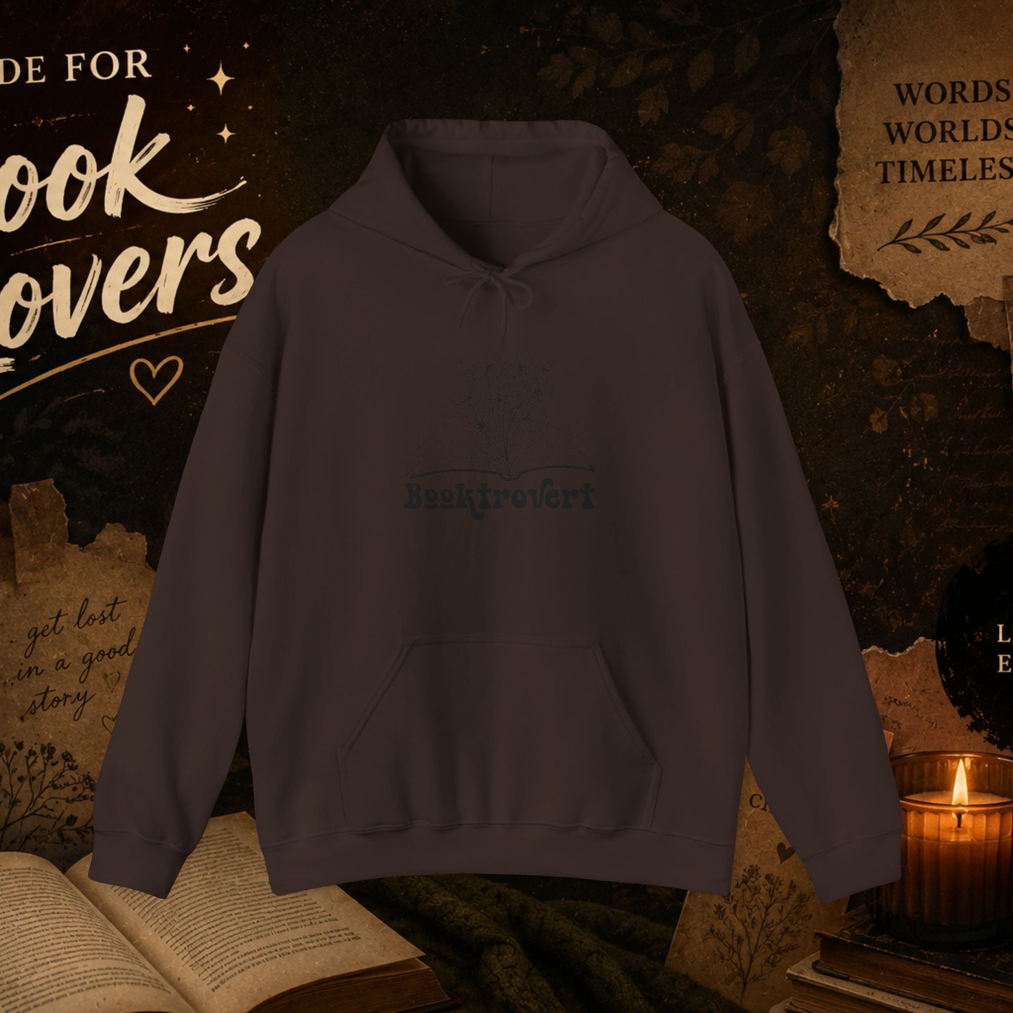 Booktrovert Hoodie — Cozy Reading Sweatshirt with Floral Open-Book Design