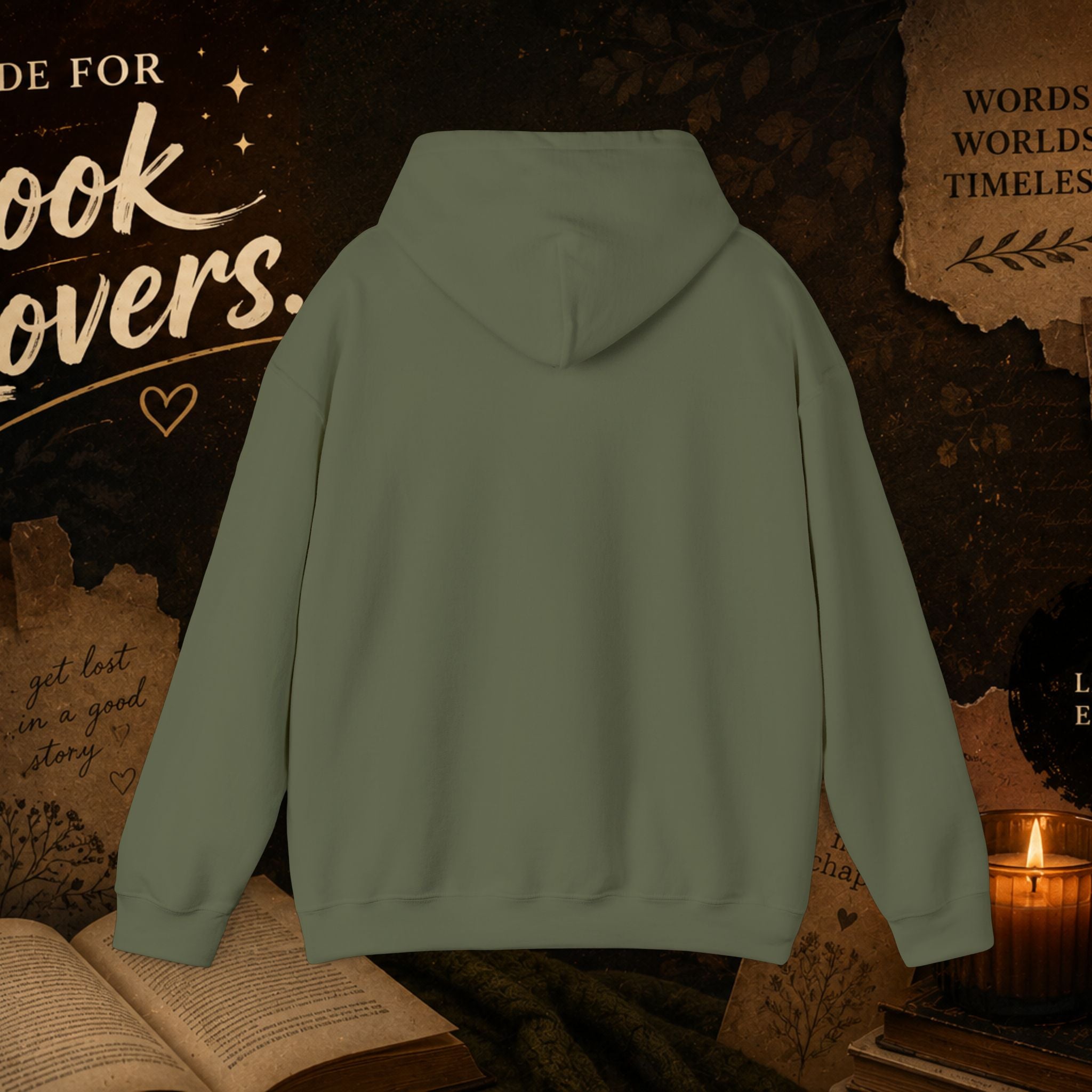 Book Lover Heart Hoodie — "Books" Script Chest Graphic