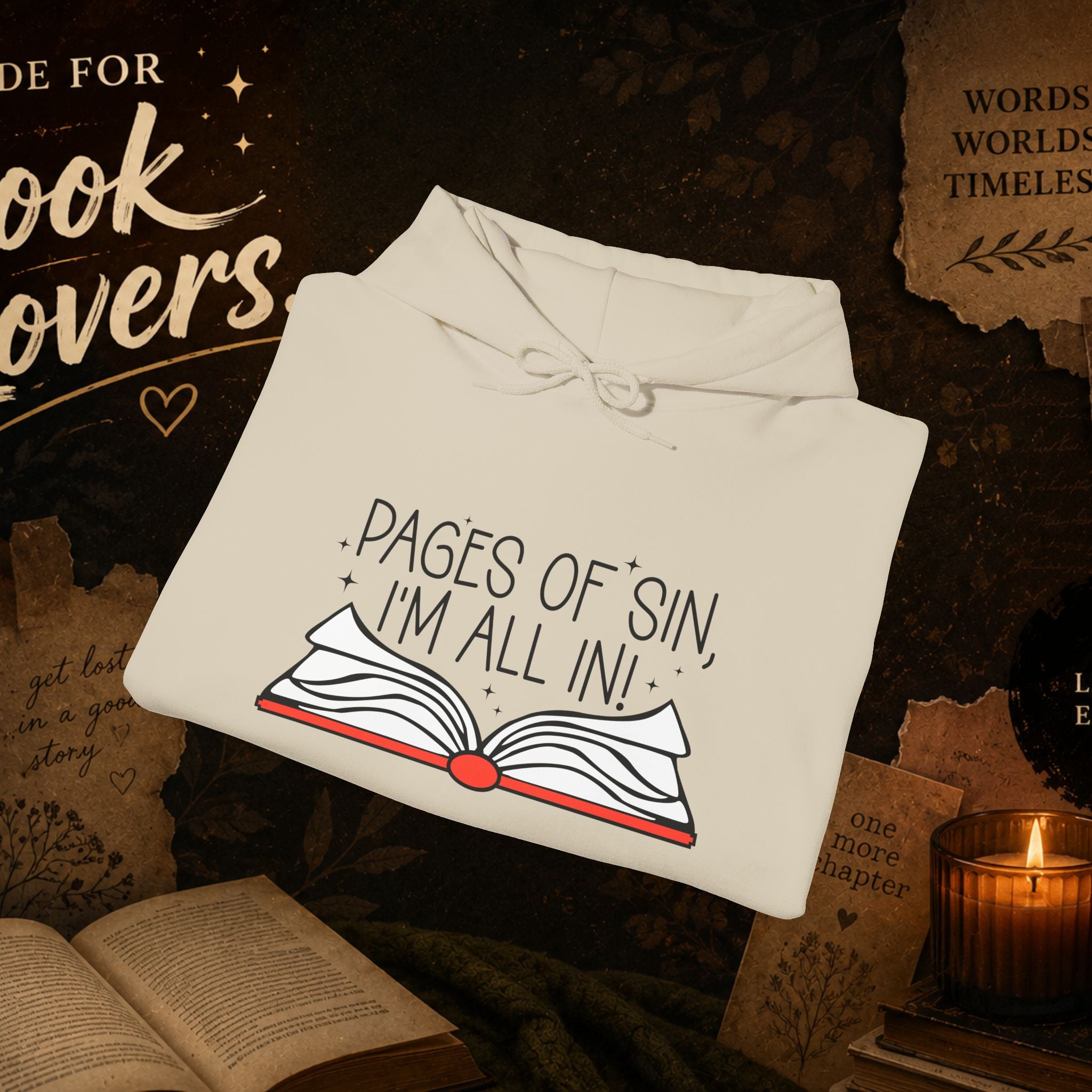Pages of Sin Hoodie – Funny Book Lover Hoodie with 'Pages of Sin, I'm All In' Design
