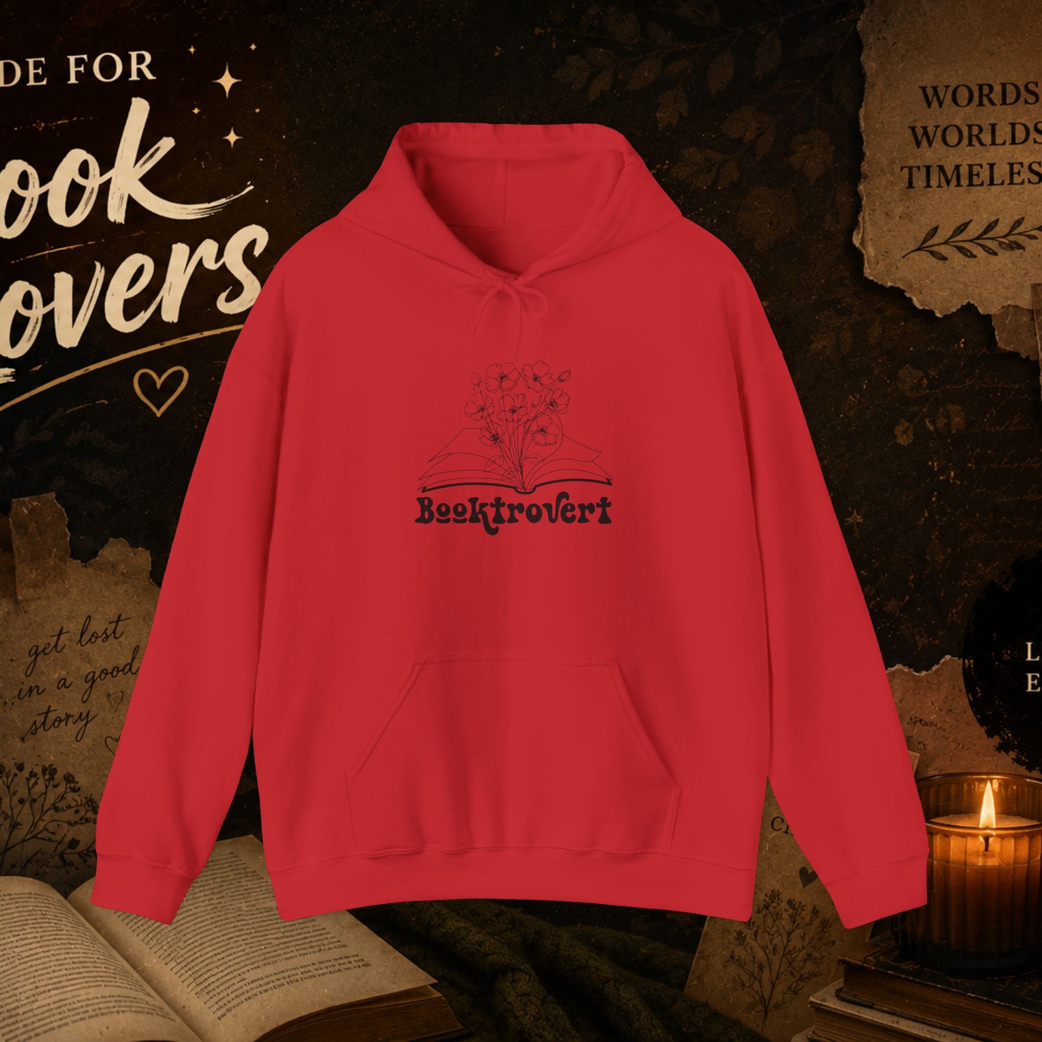 Booktrovert Hoodie — Cozy Reading Sweatshirt with Floral Open-Book Design