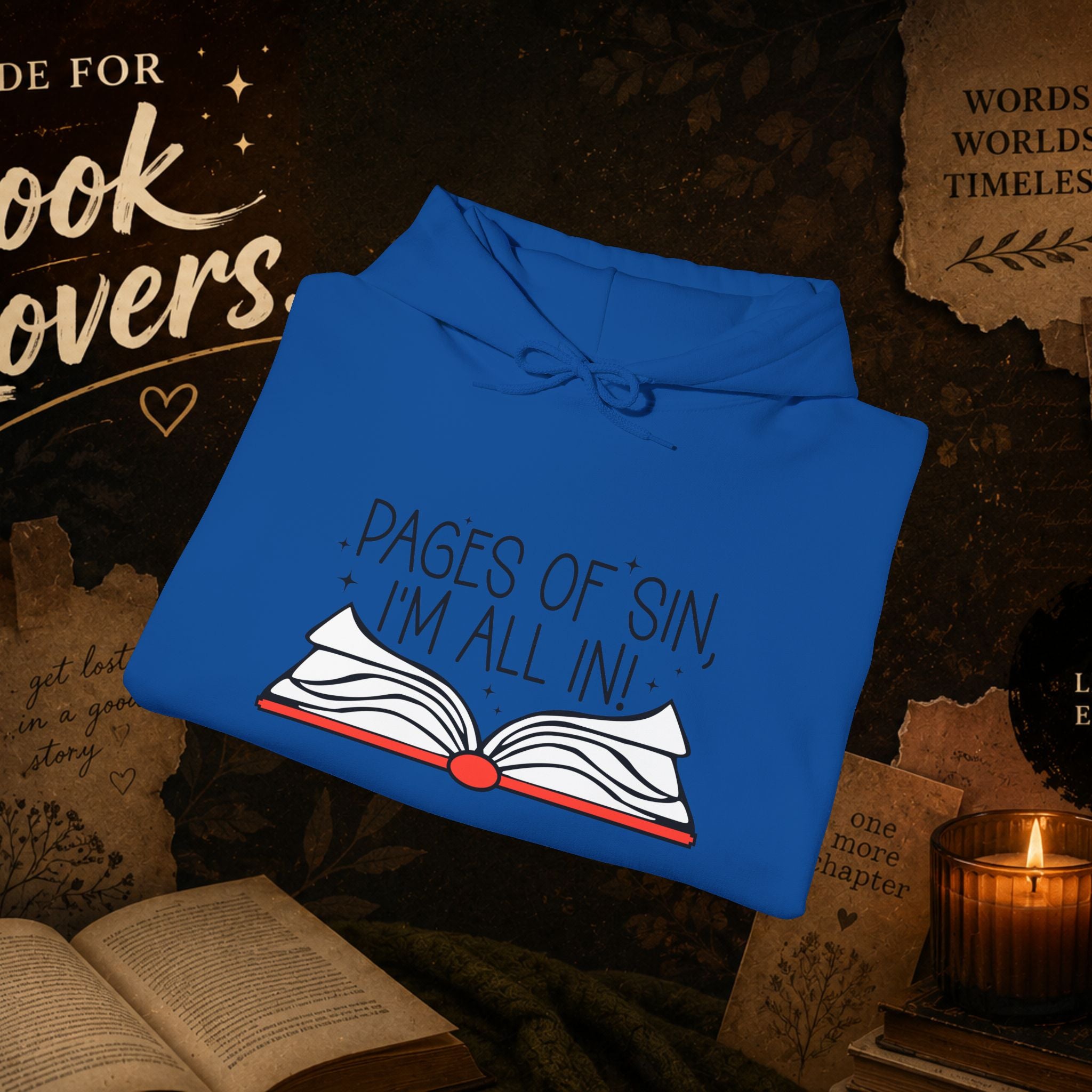Pages of Sin Hoodie – Funny Book Lover Hoodie with 'Pages of Sin, I'm All In' Design