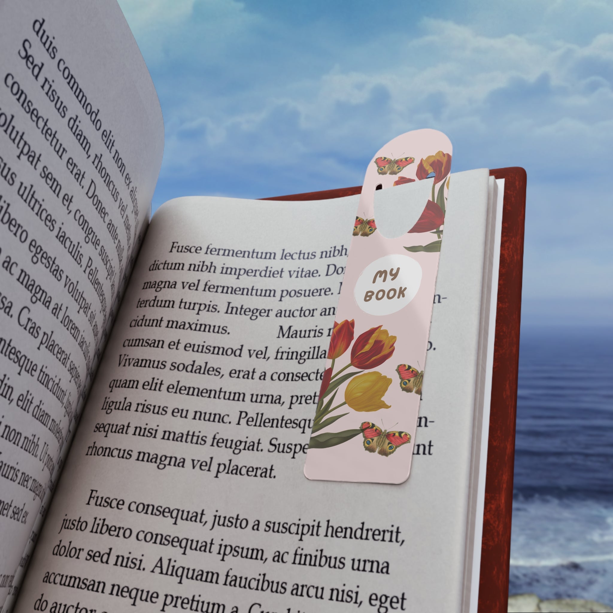 Floral Tulip Bookmark — "My Book" Metal Page Marker with Butterflies