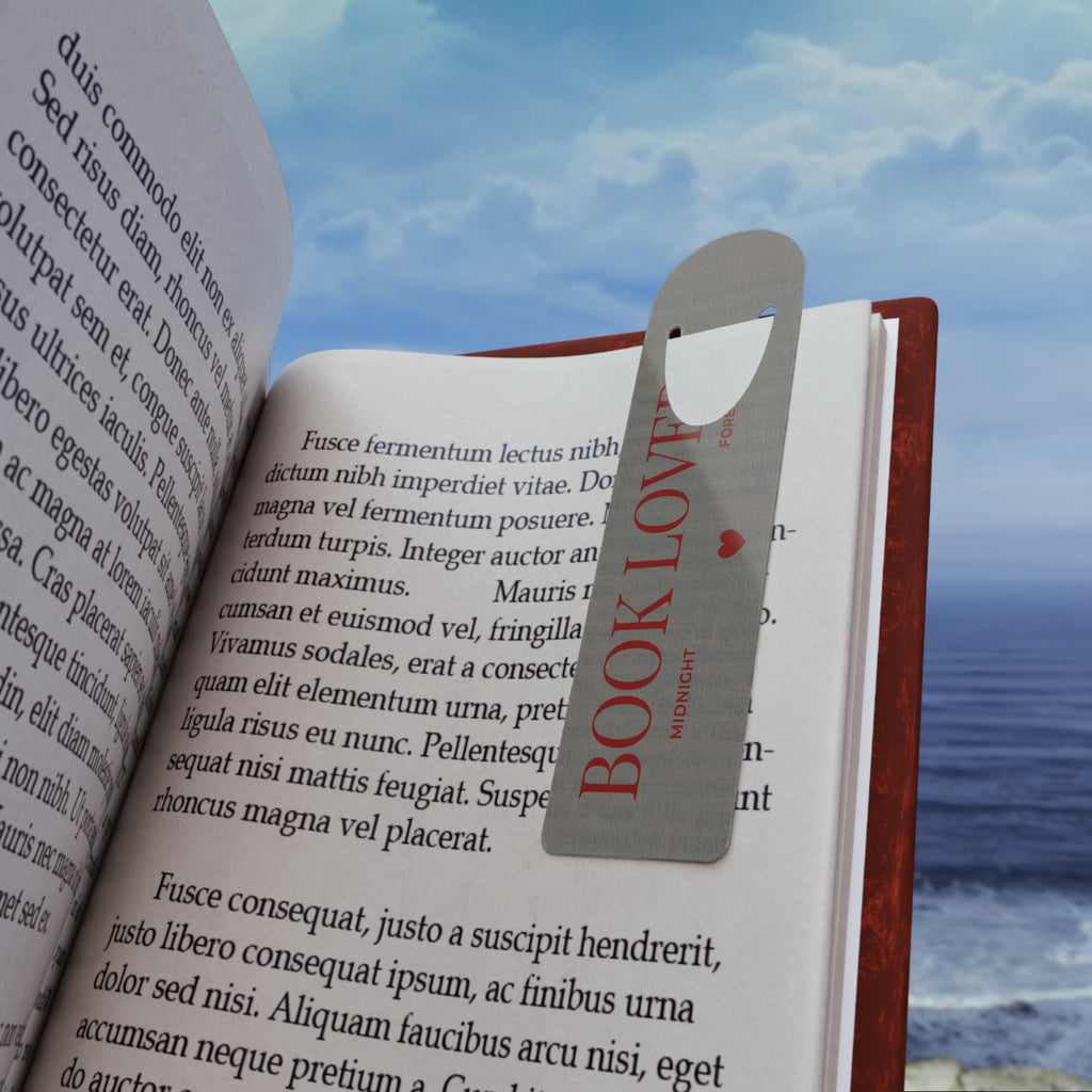 Metal Bookmark - "Book Lover" Red Text on Brushed Steel (Romantic Reading Gift)