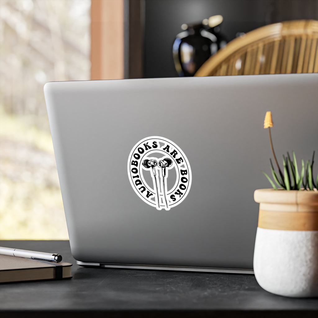 Audiobooks Are Books Vinyl Sticker — Earbuds Design Kiss-Cut Decal for Readers & Listeners