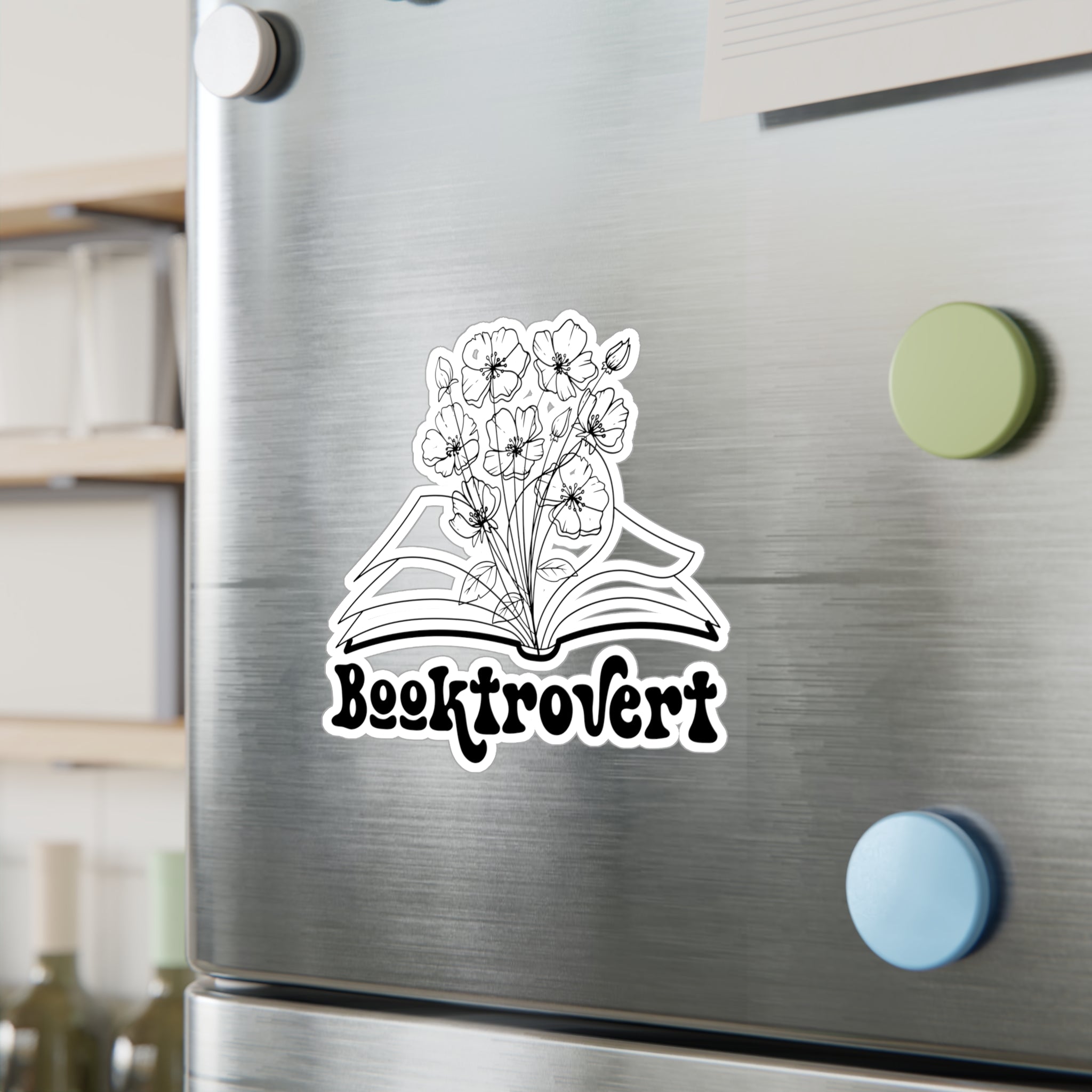 Booktrovert Vinyl Sticker — Floral Open Book Kiss-Cut Decal for Laptops, Water Bottles & Journals
