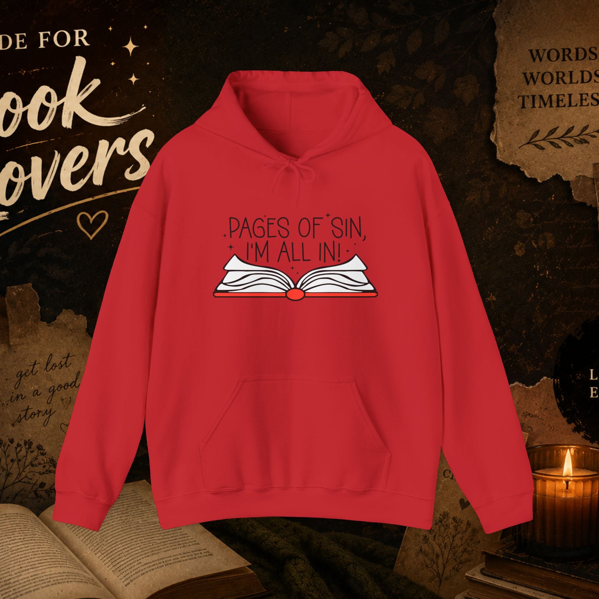 Pages of Sin Hoodie – Funny Book Lover Hoodie with 'Pages of Sin, I'm All In' Design