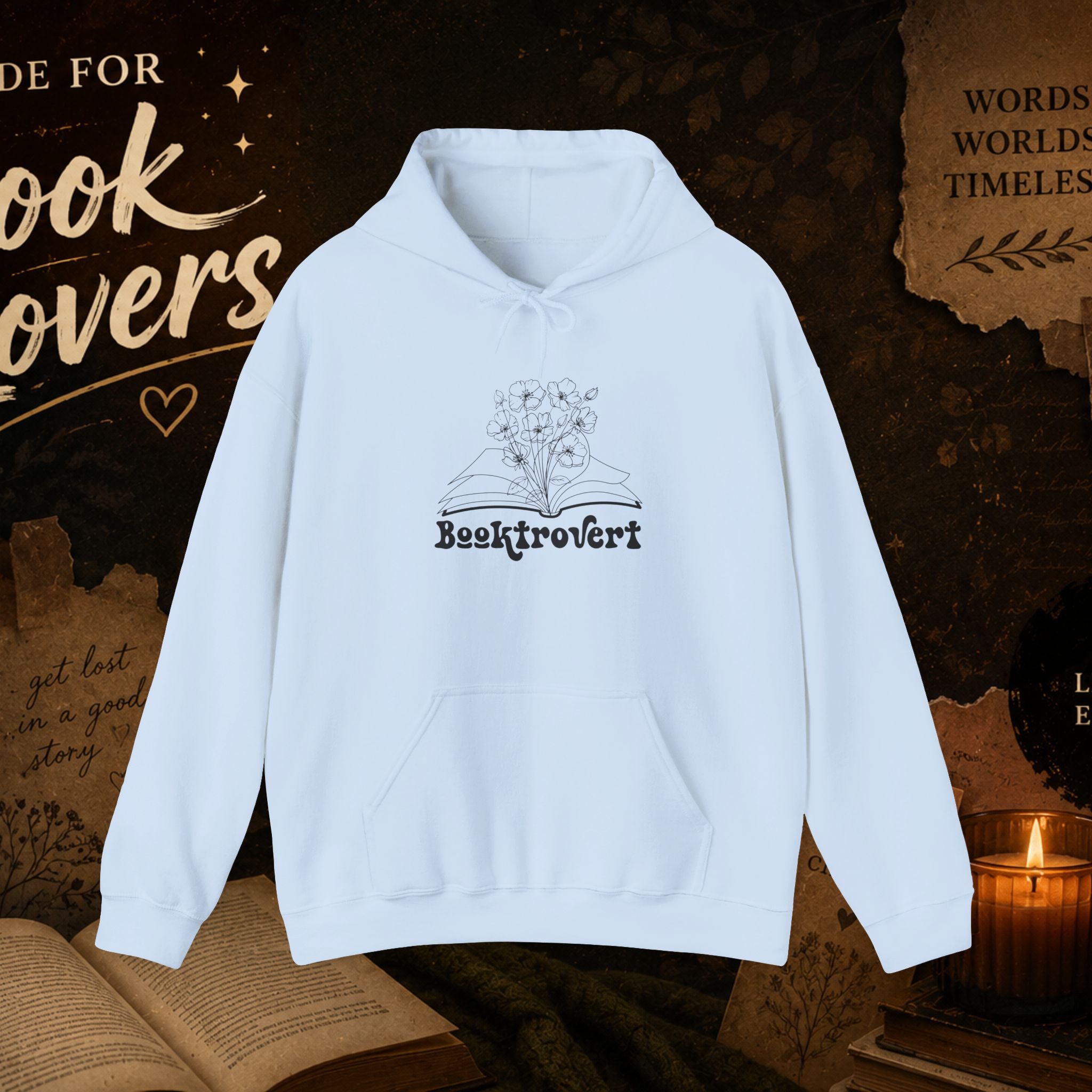 Booktrovert Hoodie — Cozy Reading Sweatshirt with Floral Open-Book Design