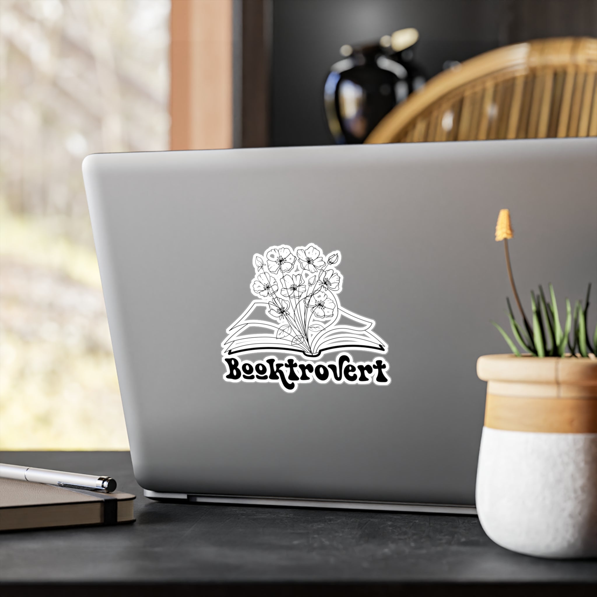 Booktrovert Vinyl Sticker — Floral Open Book Kiss-Cut Decal for Laptops, Water Bottles & Journals