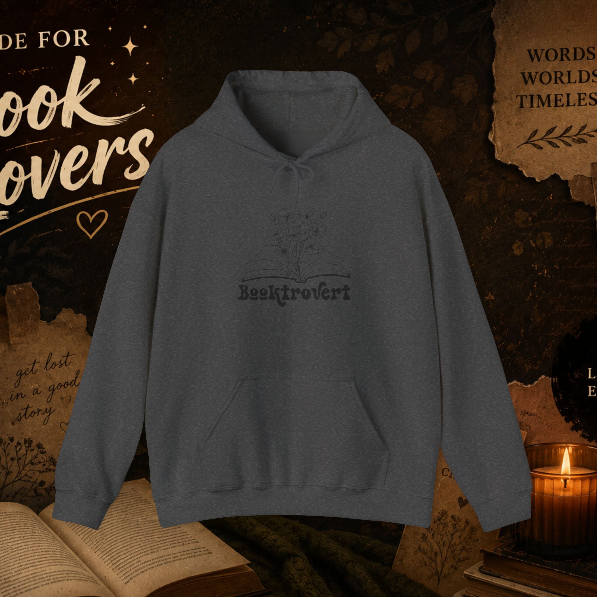Booktrovert Hoodie — Cozy Reading Sweatshirt with Floral Open-Book Design