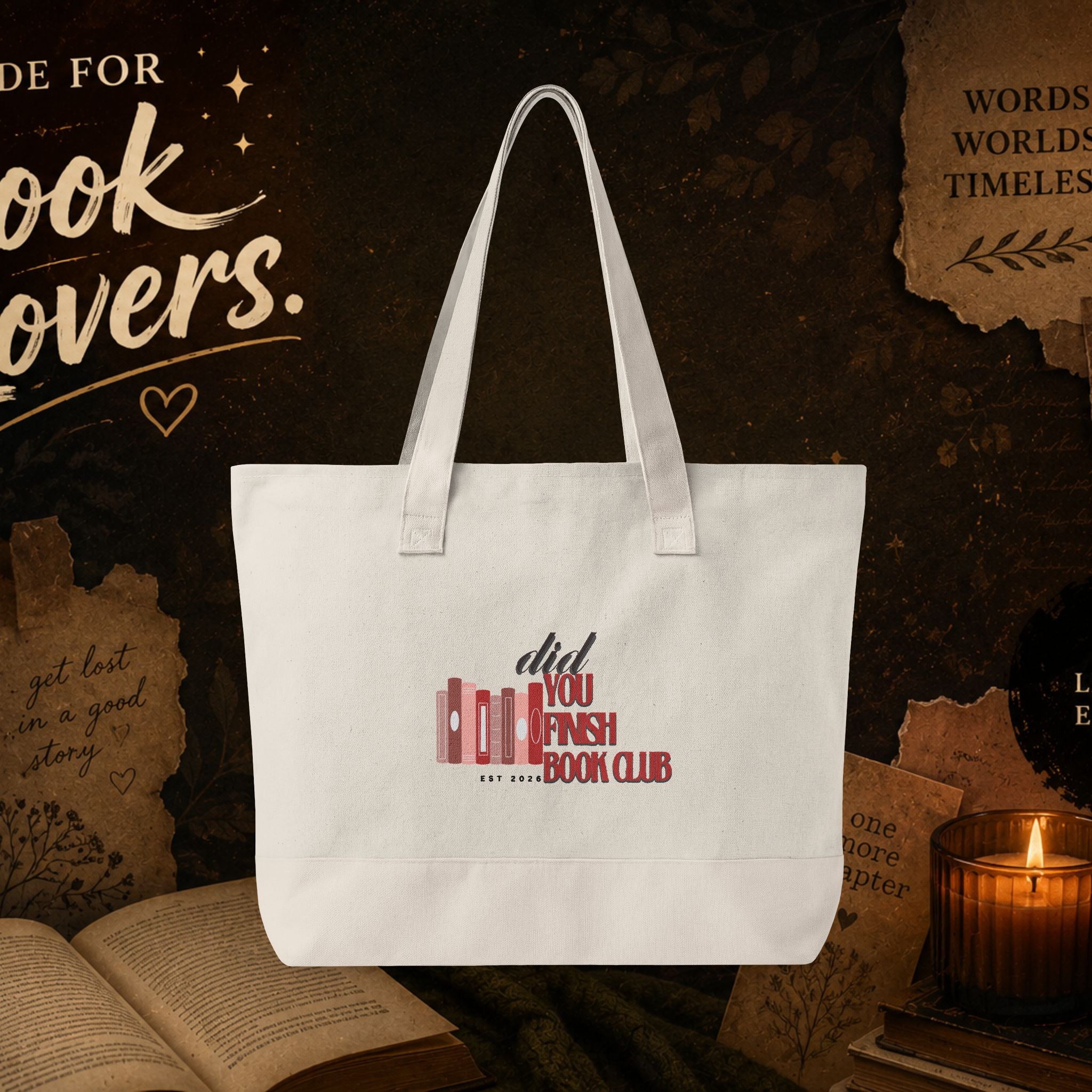 Book Lover Zippered Canvas Tote — "Did You Finish the Book?" Literary Tote Bag- customized front