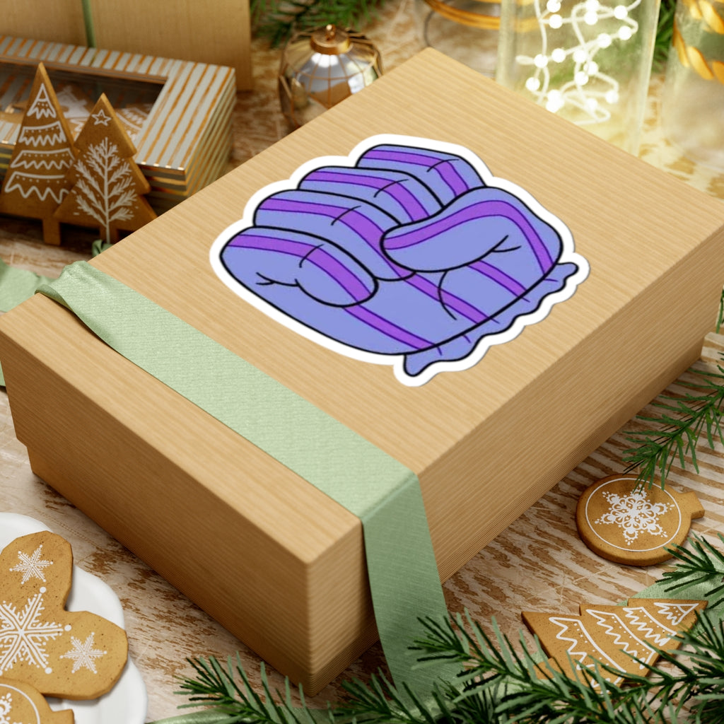 Purple Striped Fist Kiss-Cut Sticker — Cozy Empowerment Laptop Decal
