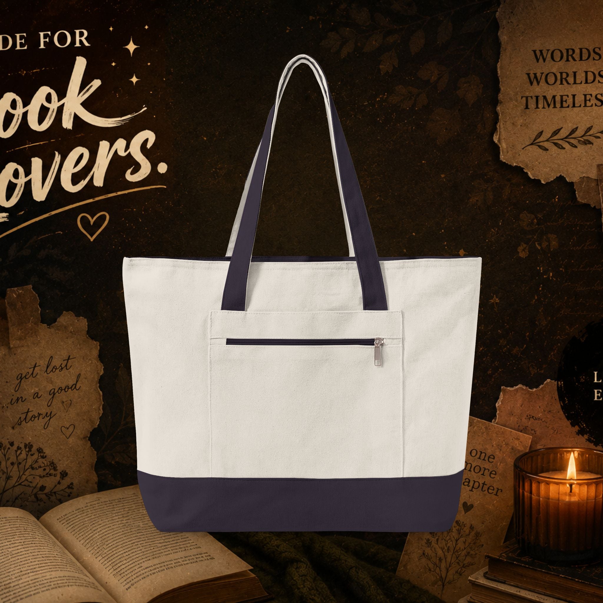 Book Lover Zippered Canvas Tote — "Did You Finish the Book?" Literary Tote Bag- customized front