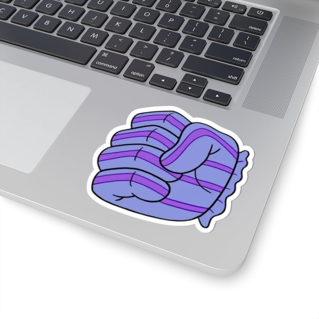 Purple Striped Fist Kiss-Cut Sticker — Cozy Empowerment Laptop Decal