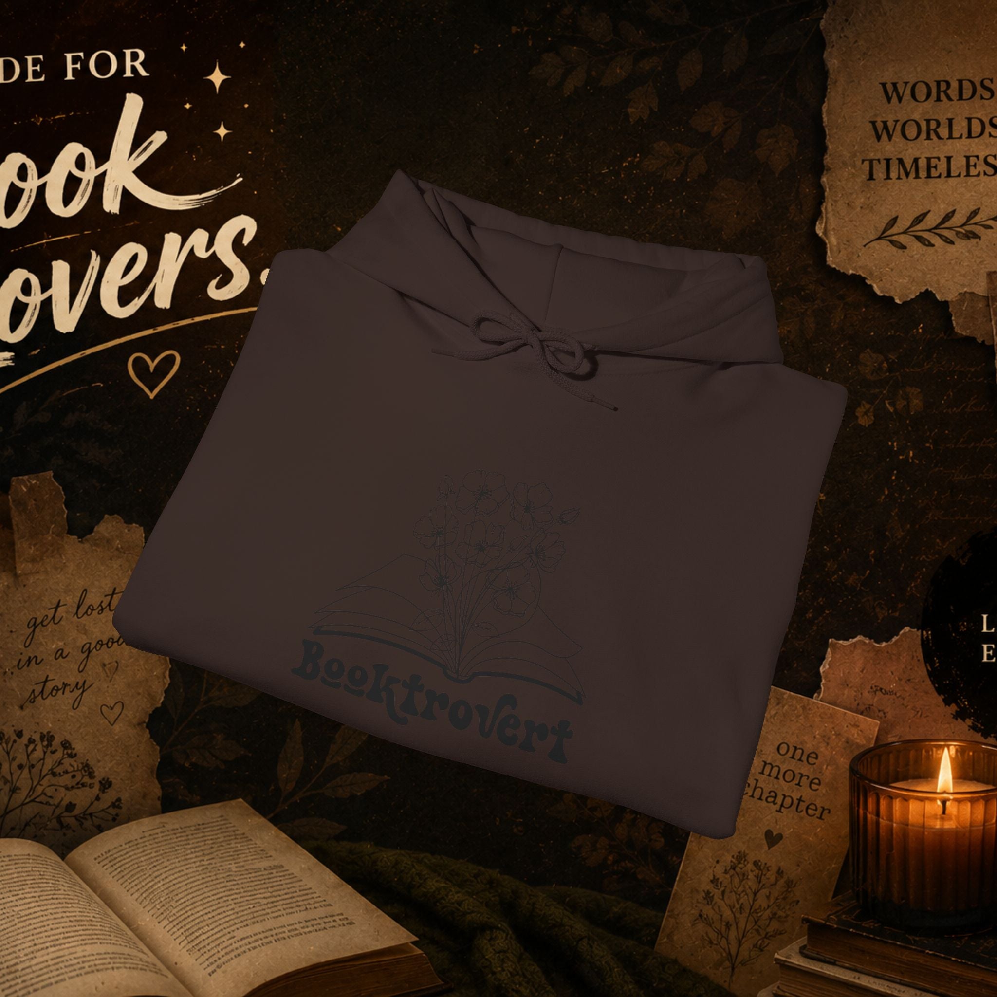 Booktrovert Hoodie — Cozy Reading Sweatshirt with Floral Open-Book Design