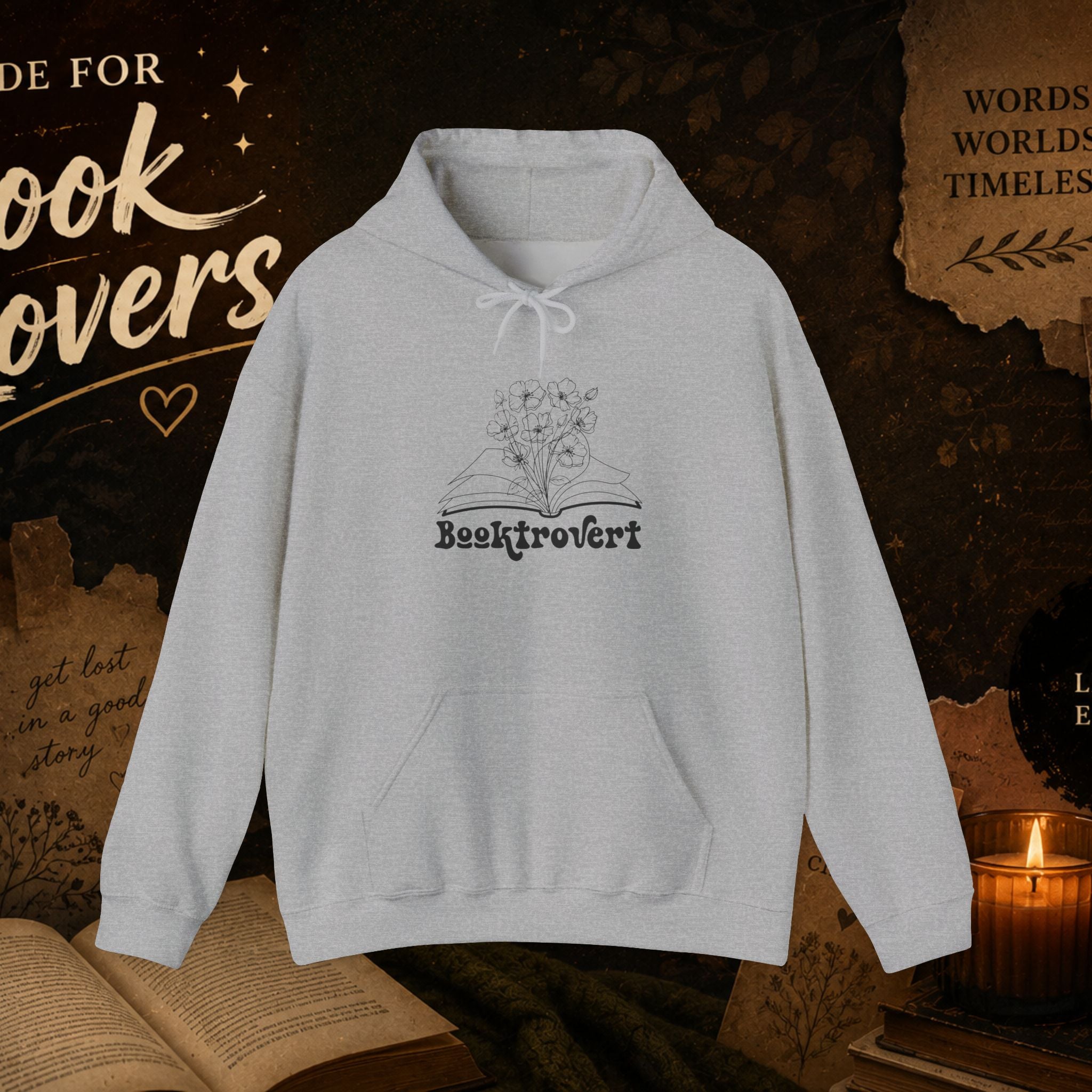 Booktrovert Hoodie — Cozy Reading Sweatshirt with Floral Open-Book Design