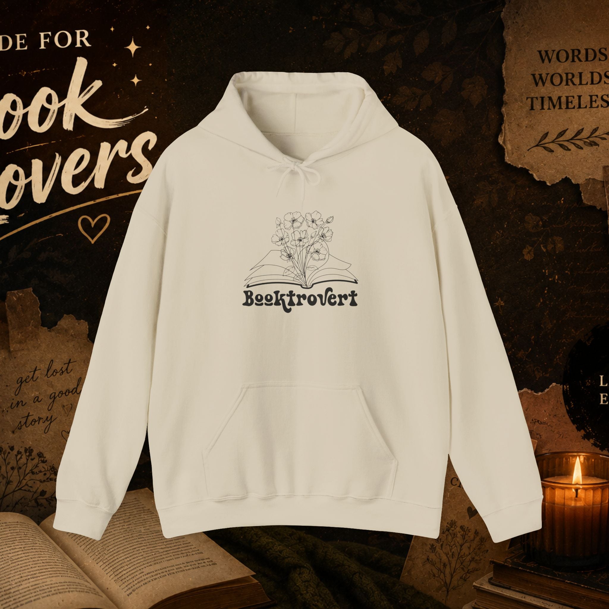 Booktrovert Hoodie — Cozy Reading Sweatshirt with Floral Open-Book Design