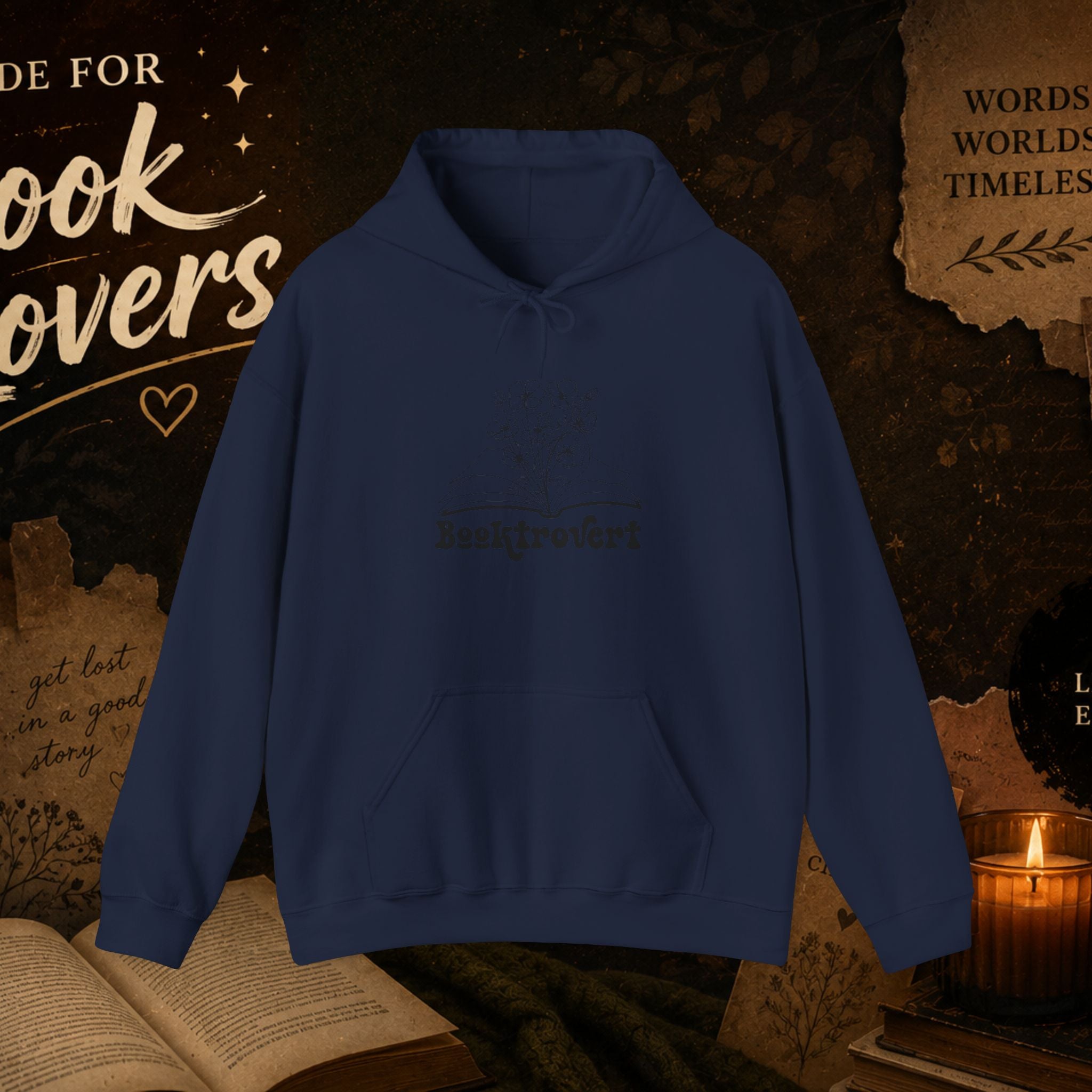 Booktrovert Hoodie — Cozy Reading Sweatshirt with Floral Open-Book Design