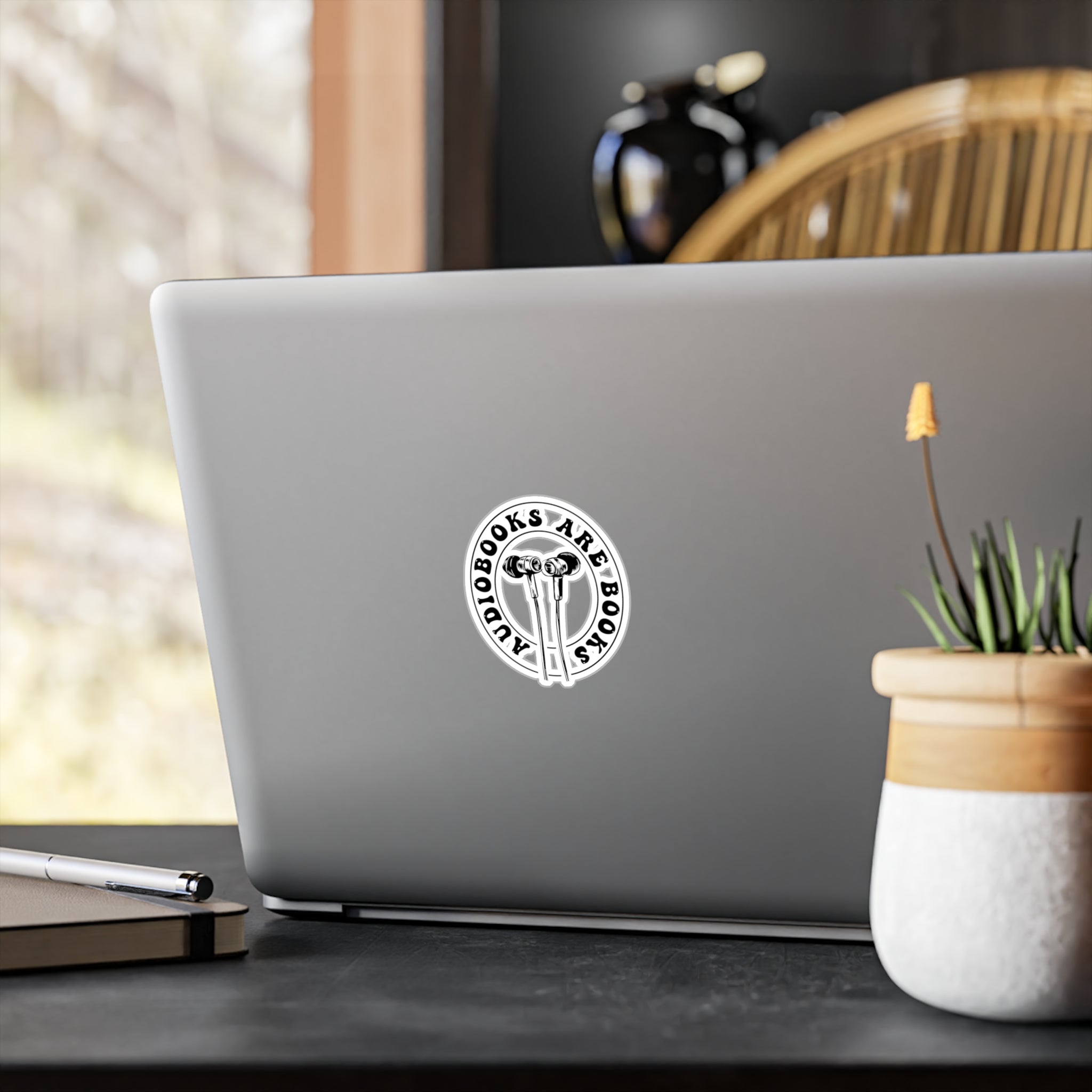 Audiobooks Are Books Vinyl Sticker — Earbuds Design Kiss-Cut Decal for Readers & Listeners