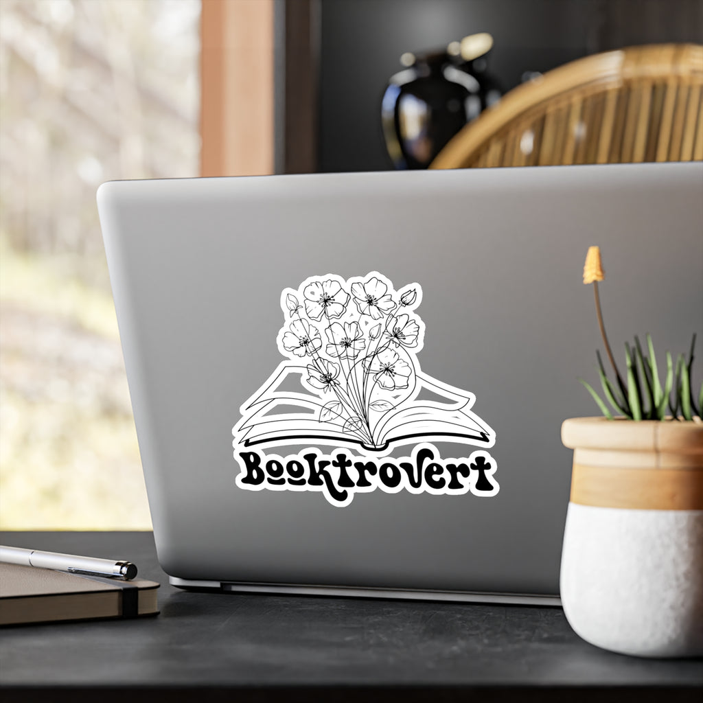 Booktrovert Vinyl Sticker — Floral Open Book Kiss-Cut Decal for Laptops, Water Bottles & Journals