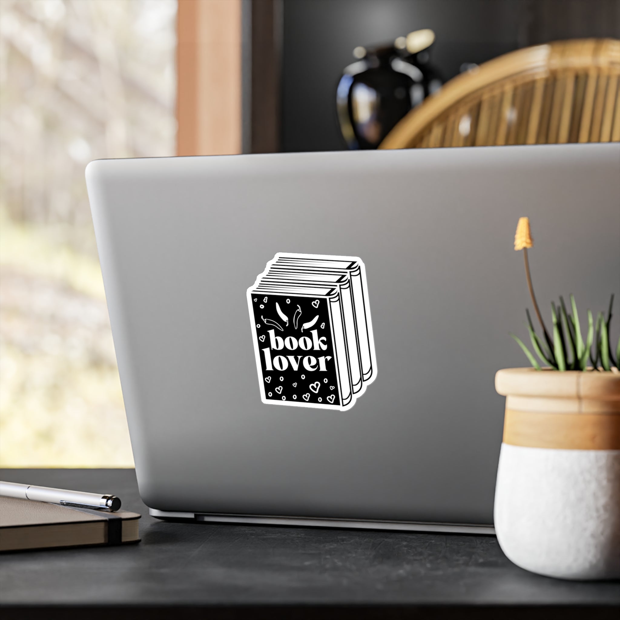 Book Lover Vinyl Sticker — Kiss-Cut Black & White Book Decal