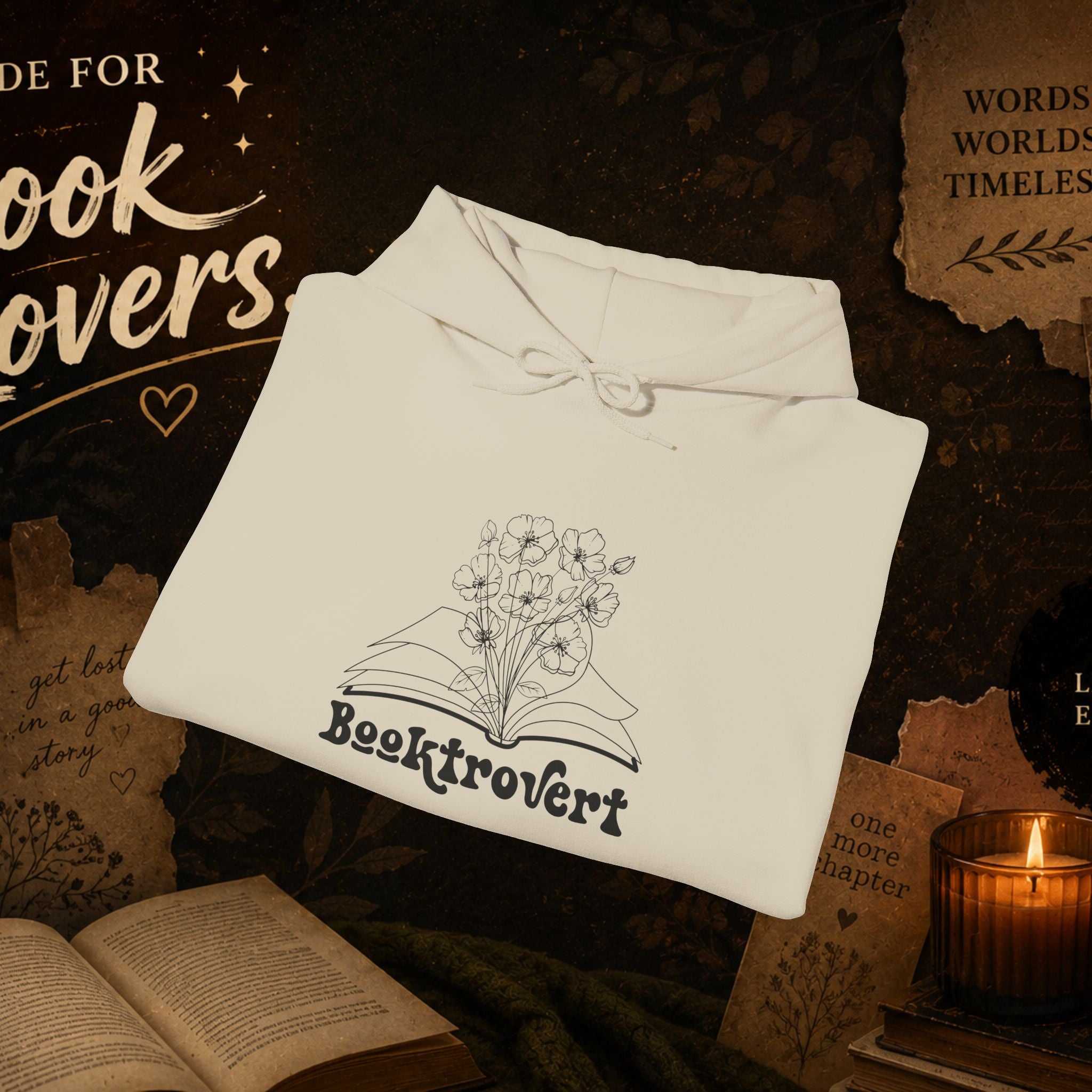 Booktrovert Hoodie — Cozy Reading Sweatshirt with Floral Open-Book Design