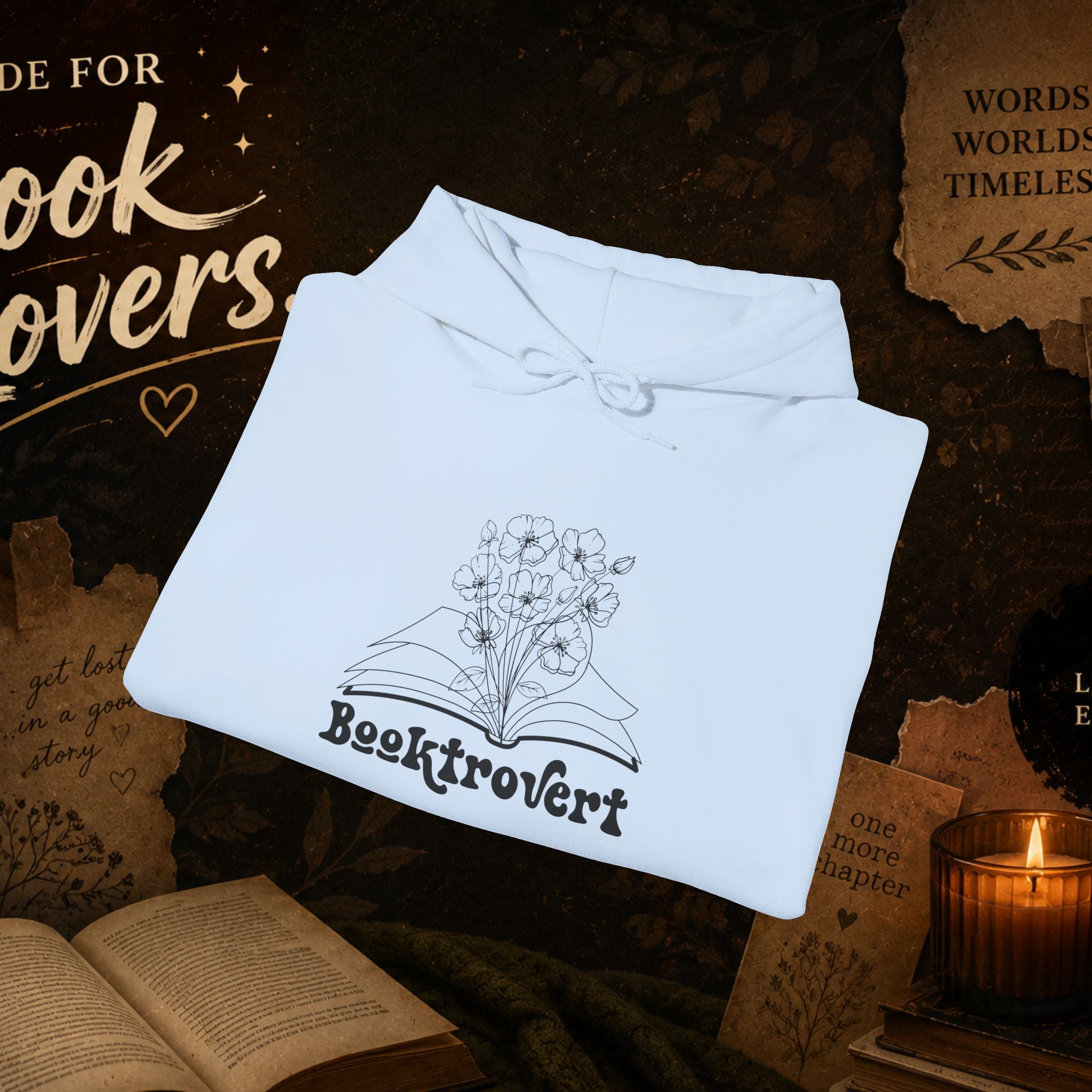 Booktrovert Hoodie — Cozy Reading Sweatshirt with Floral Open-Book Design