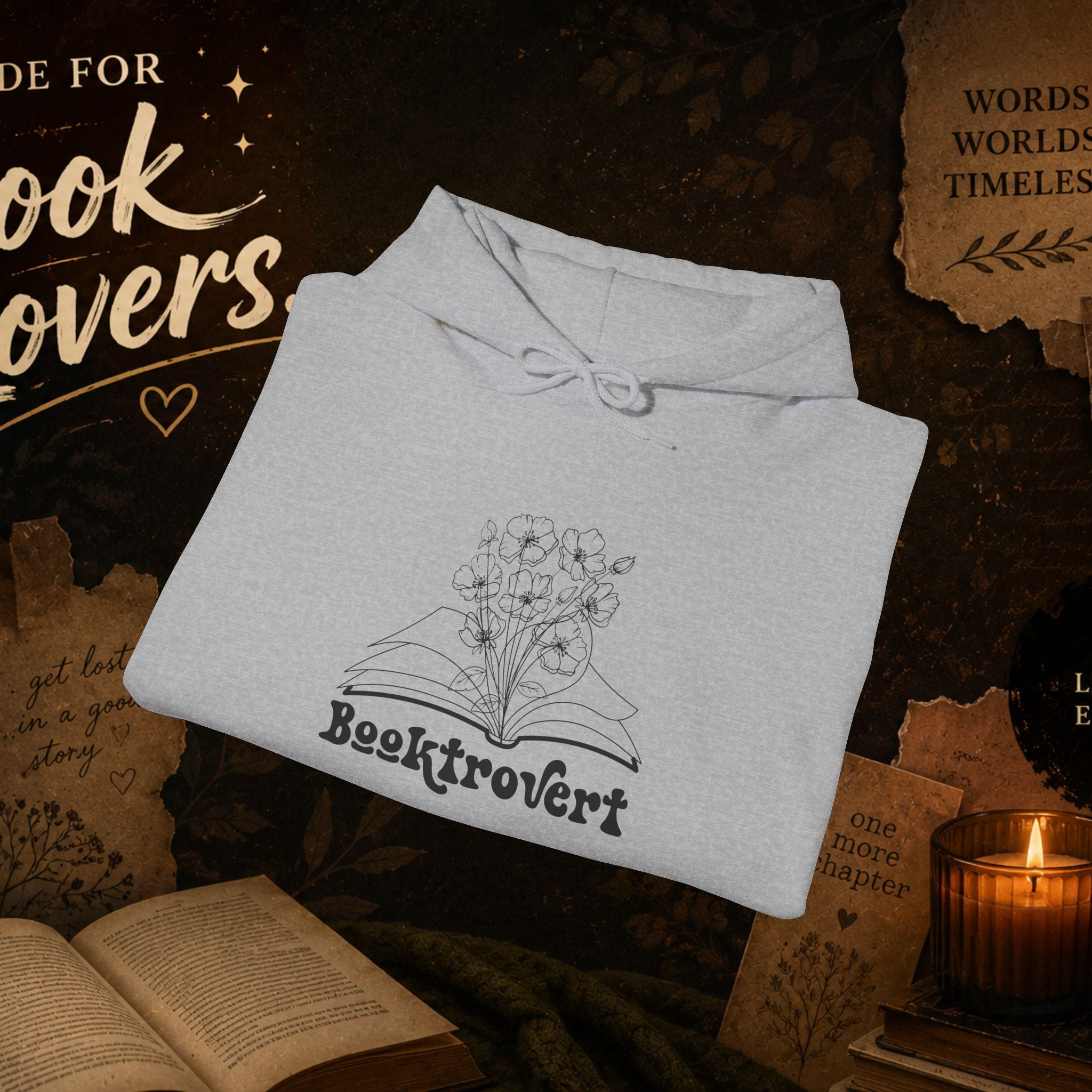 Booktrovert Hoodie — Cozy Reading Sweatshirt with Floral Open-Book Design