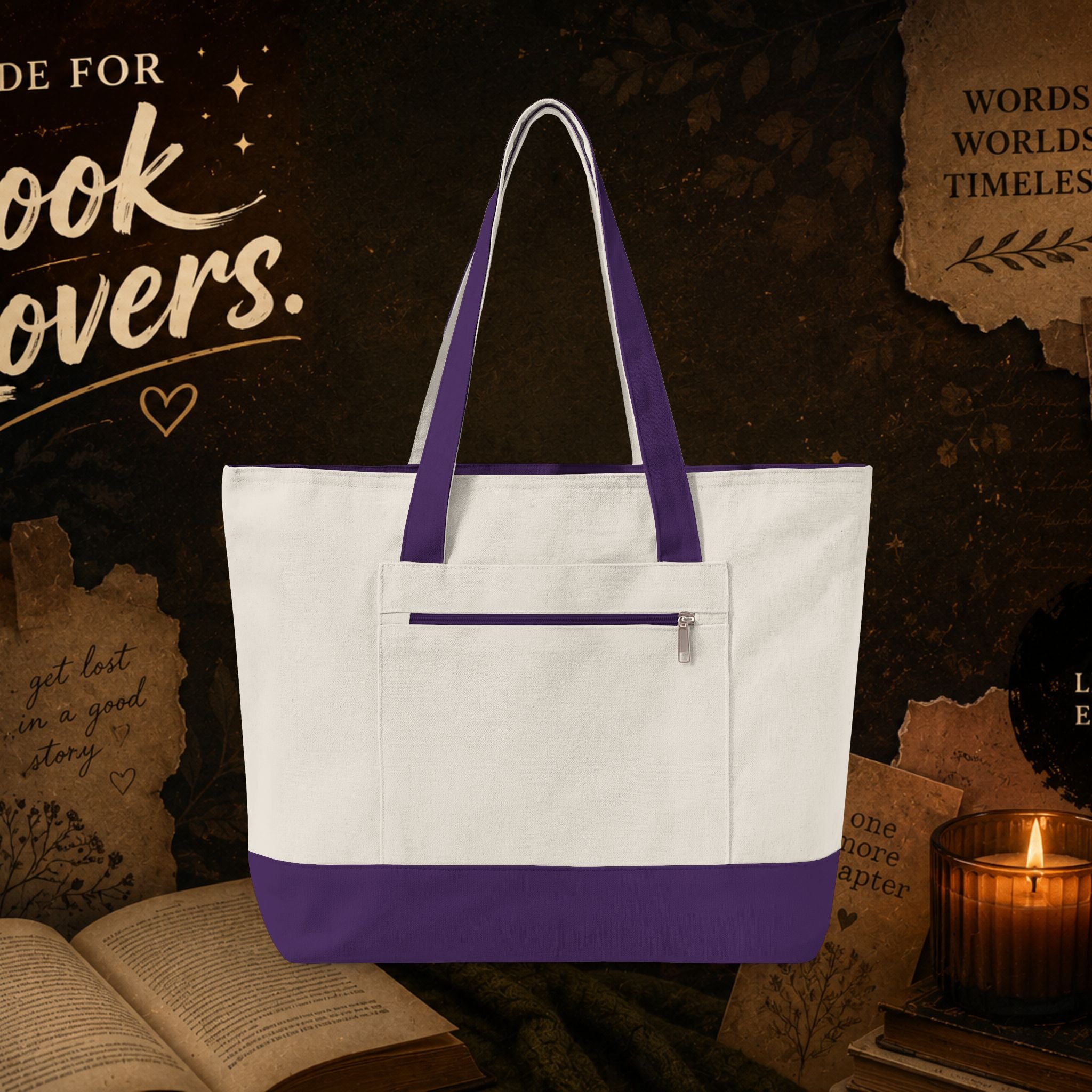 Book Lover Zippered Canvas Tote — "Did You Finish the Book?" Literary Tote Bag- customized front