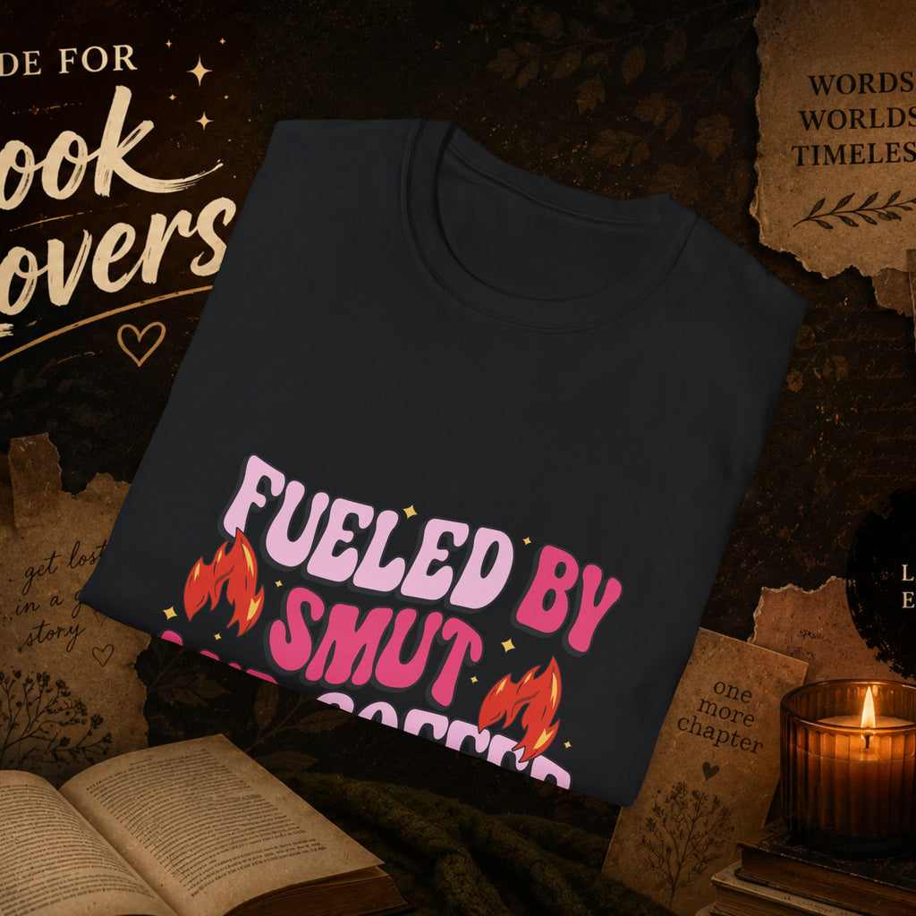 Fueled by Smut and Coffee T-Shirt – Funny Booklover Graphic Tee