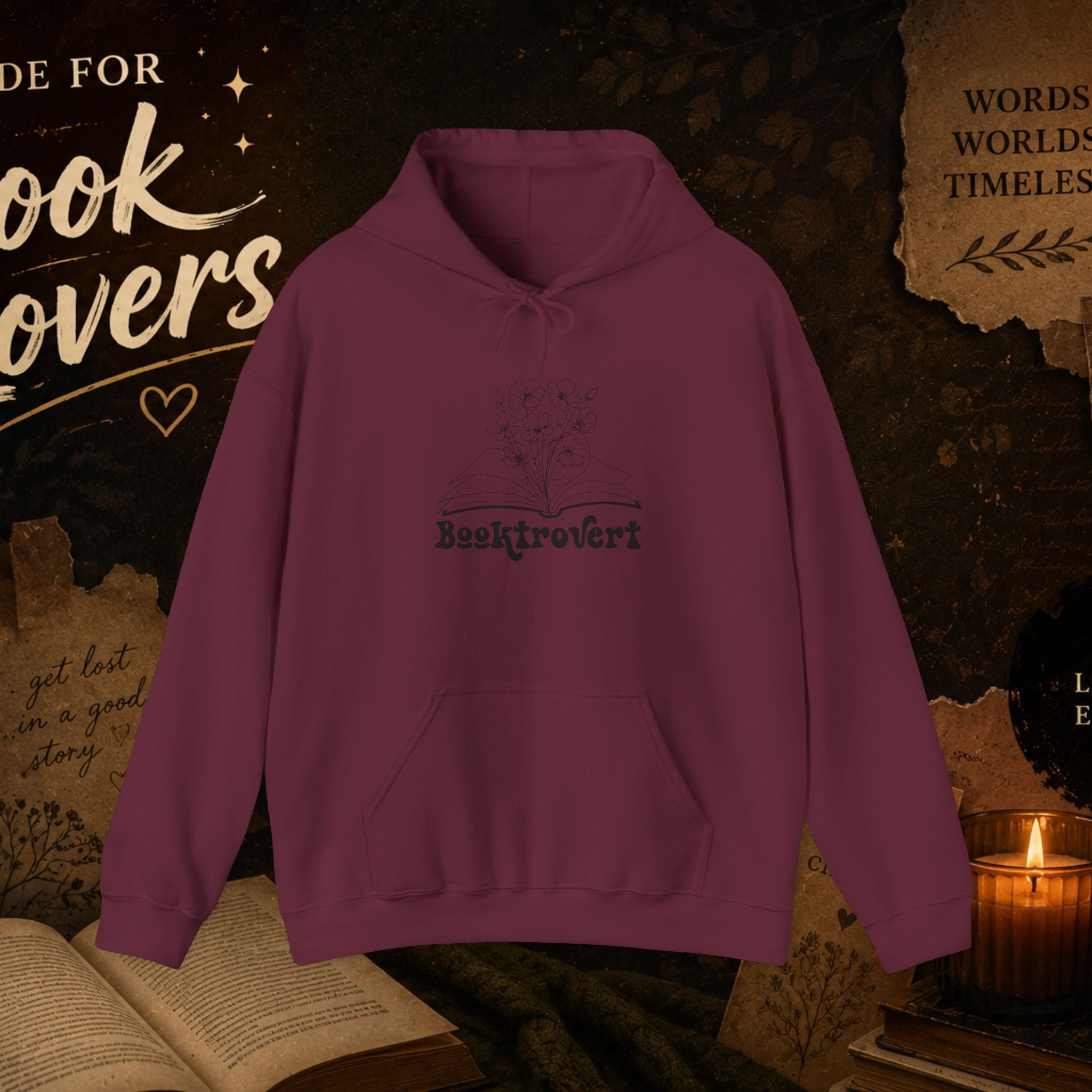 Booktrovert Hoodie — Cozy Reading Sweatshirt with Floral Open-Book Design