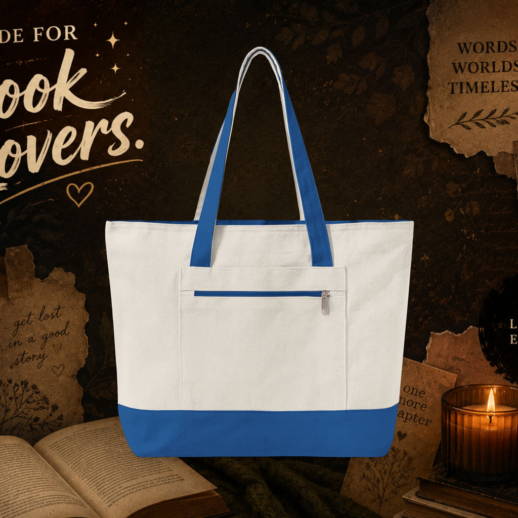 Book Lover Zippered Canvas Tote — "Did You Finish the Book?" Literary Tote Bag- customized front