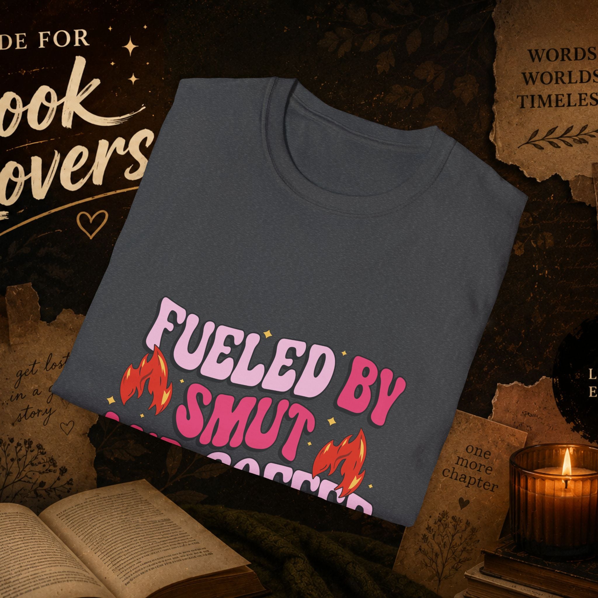 Fueled by Smut and Coffee T-Shirt – Funny Booklover Graphic Tee
