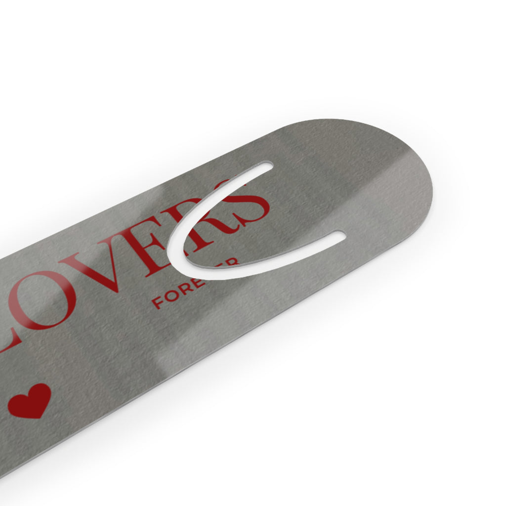 Metal Bookmark - "Book Lover" Red Text on Brushed Steel (Romantic Reading Gift)