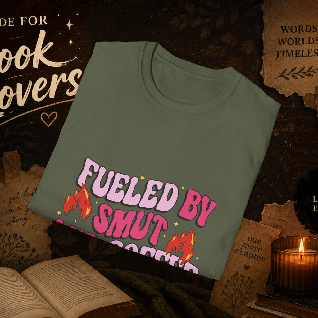 Fueled by Smut and Coffee T-Shirt – Funny Booklover Graphic Tee